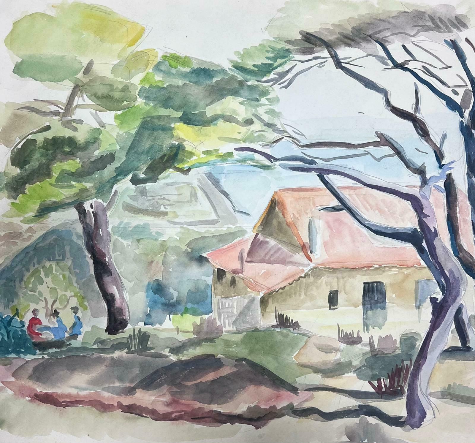 Guy Nicod Mid 20th Century French Post Impressionist Painting Coastal Cottage With Figures photo furniture