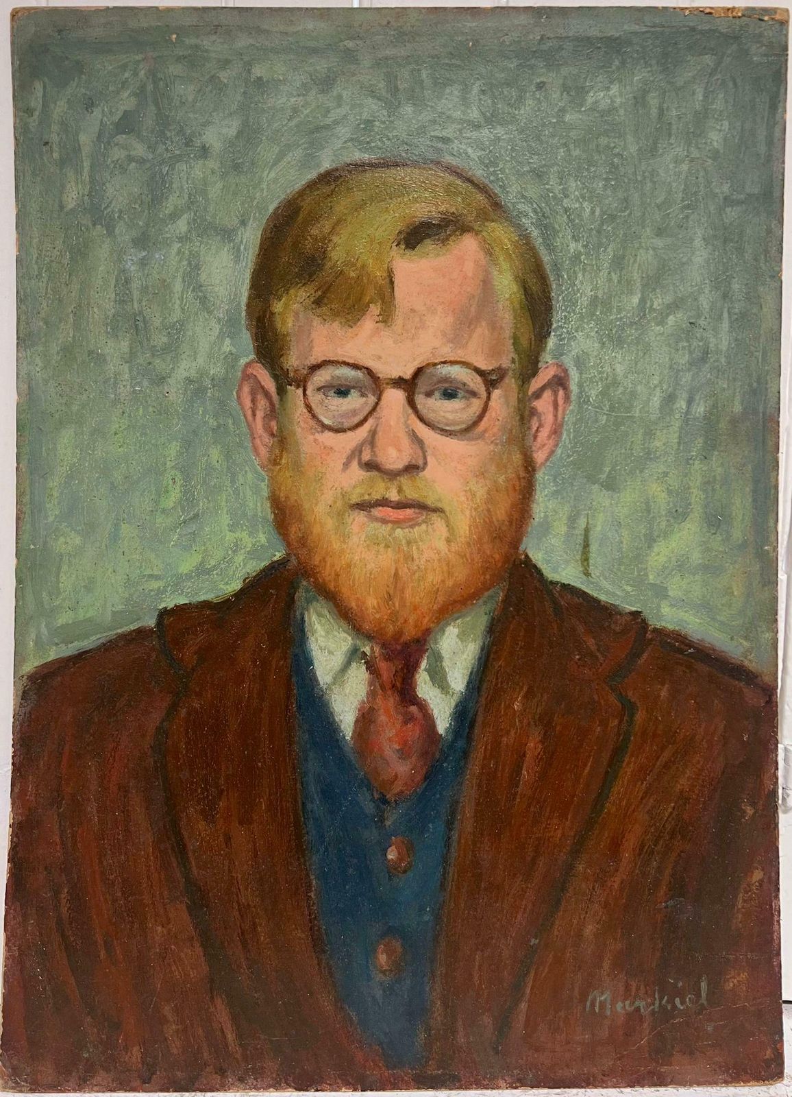 Jacob Markielmid 20th Century Portrait Of Man In Spectacles French/ Polish Artist photo furniture