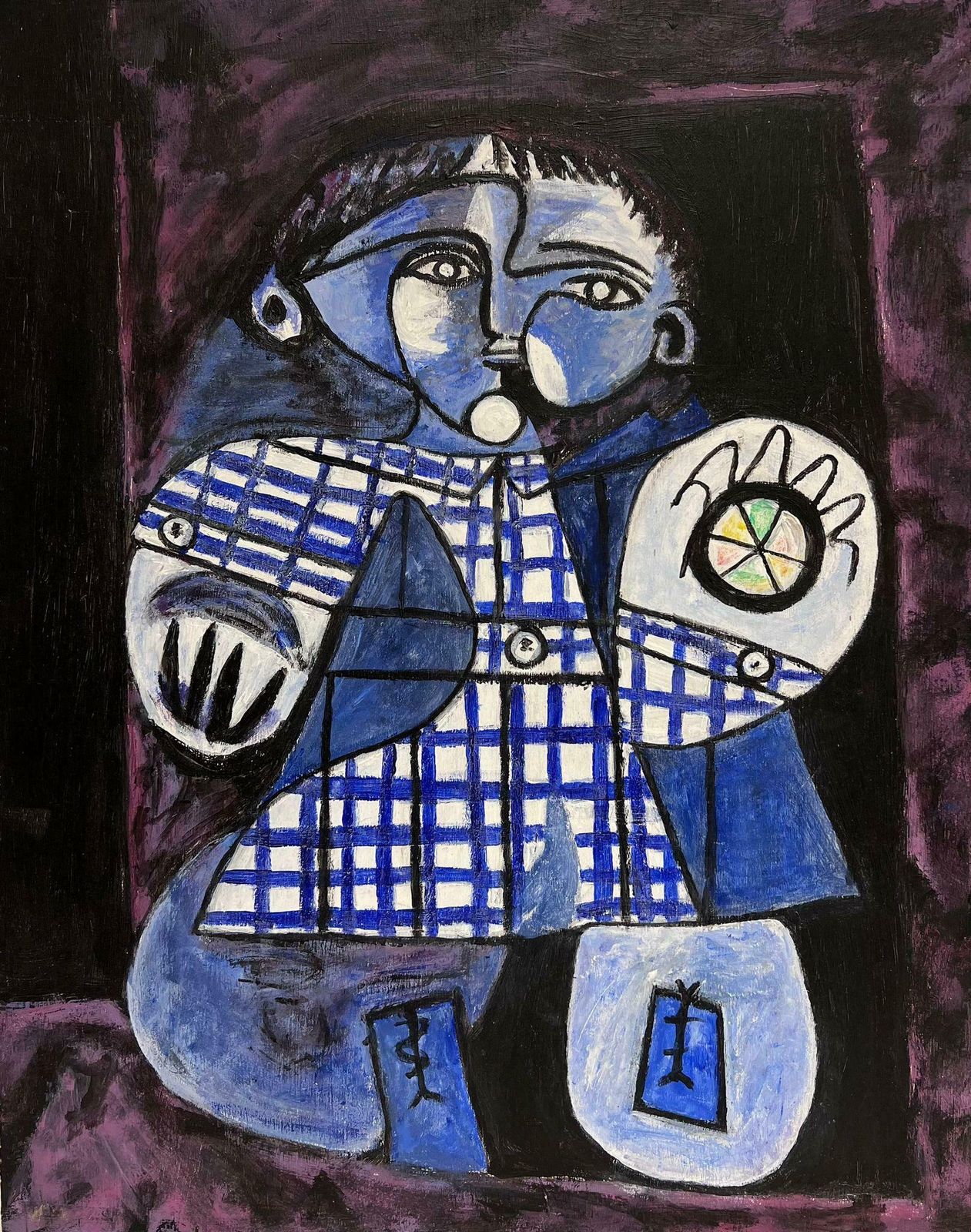 20th Century French Abstract Portrait Of Child Circle Of Picasso Style