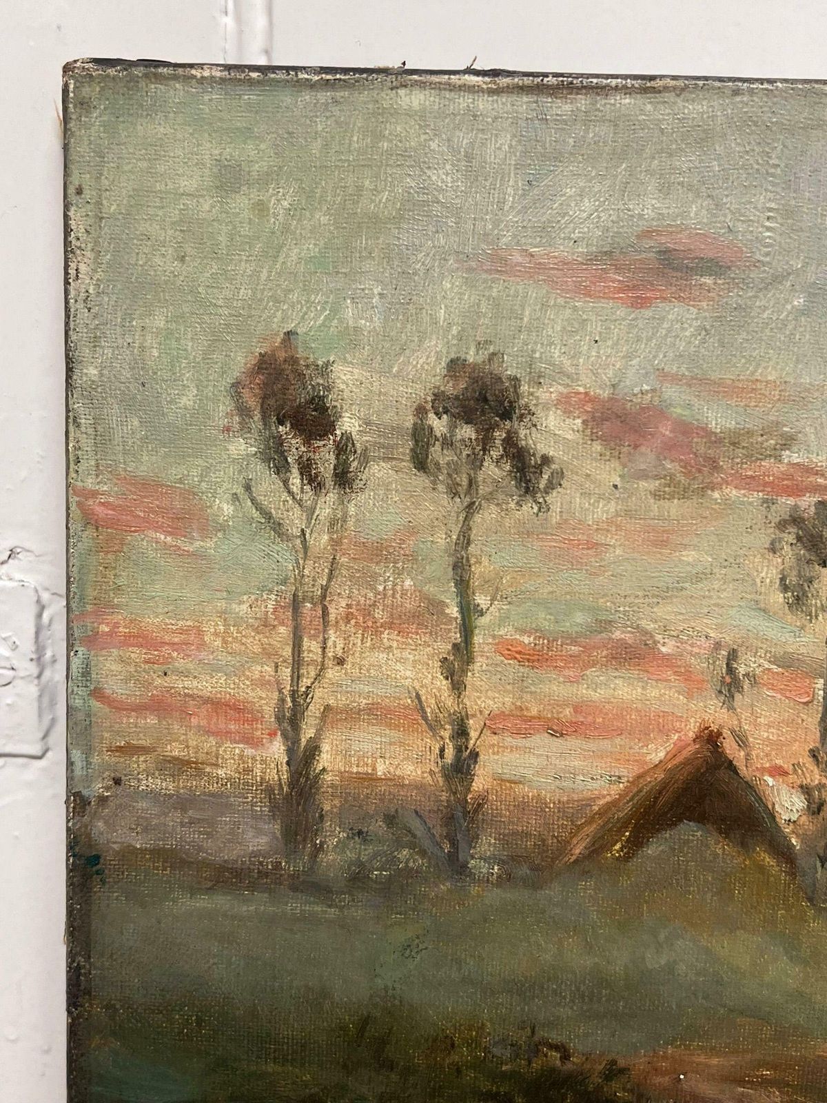 French Impressionistantique French Impressionist Signed Oil Painting Haystacks At Sunset In Field photo 1422.0