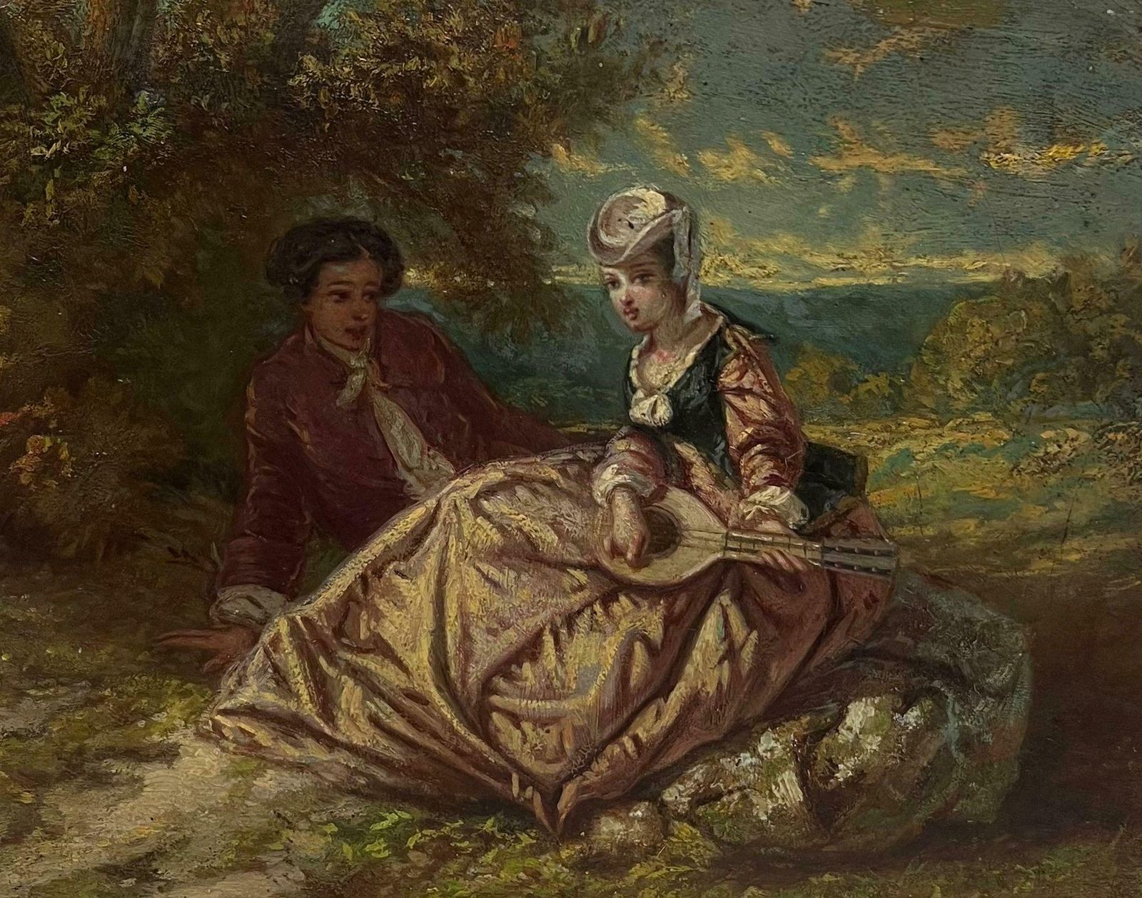 French Rocococourting Couple With Musical Instrument Antique French Rococo Period Oil photo furniture