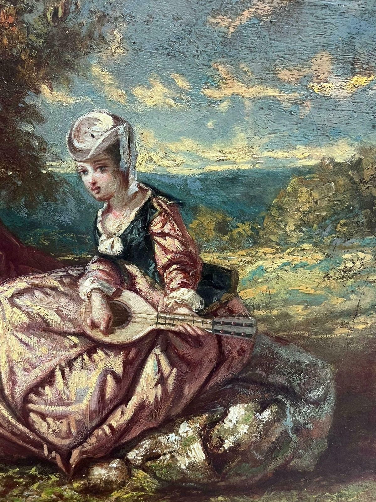 French Rocococourting Couple With Musical Instrument Antique French Rococo Period Oil photo 1498.0