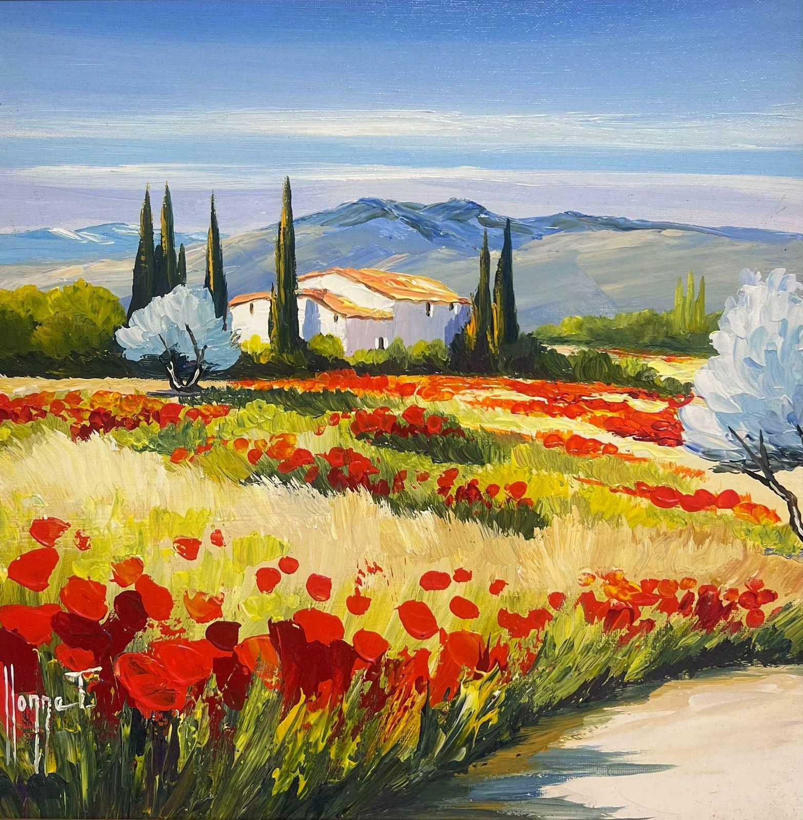 French Schoolpoppy Fields In Provence Signed French Modernist Oil Painting Gilt Framed photo furniture