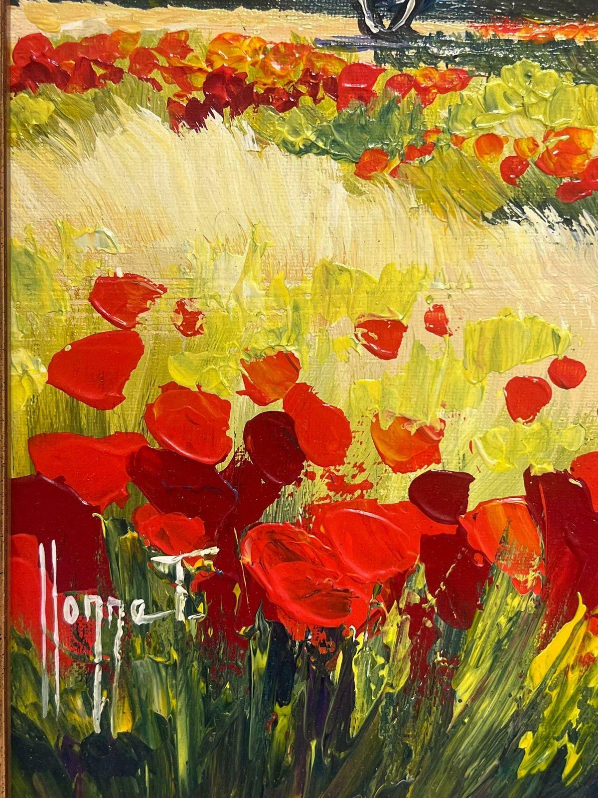 French Schoolpoppy Fields In Provence Signed French Modernist Oil Painting Gilt Framed photo for sale