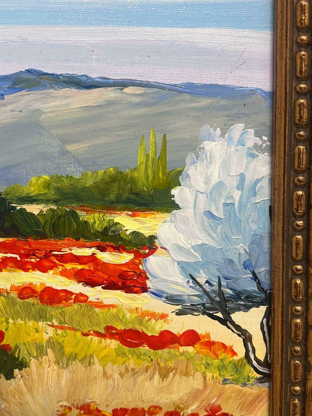 French Schoolpoppy Fields In Provence Signed French Modernist Oil Painting Gilt Framed photo Art