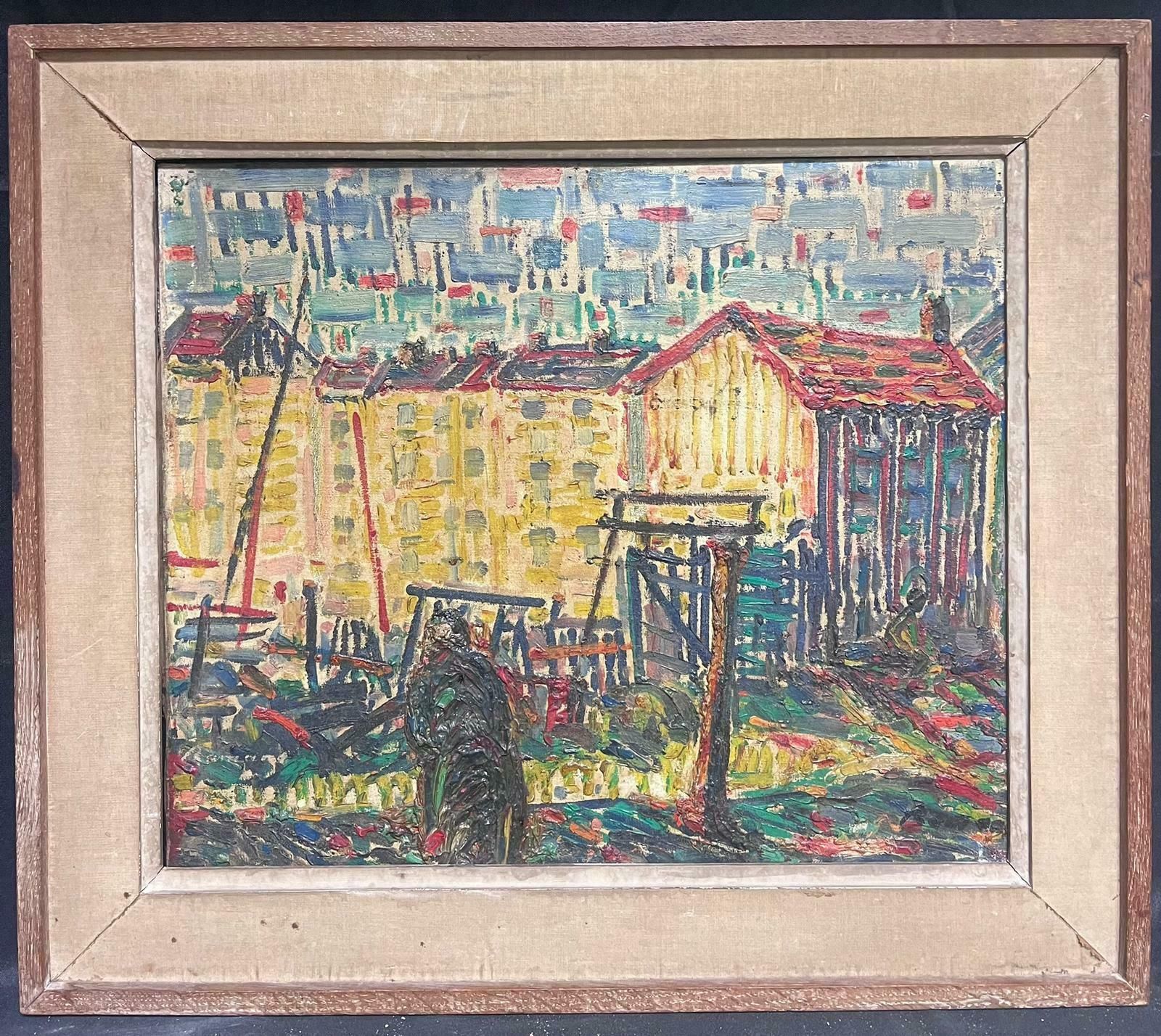 French Schoolst Tropez 1950's French Signed Oil Modernist Expressionist Large Painting photo for sale