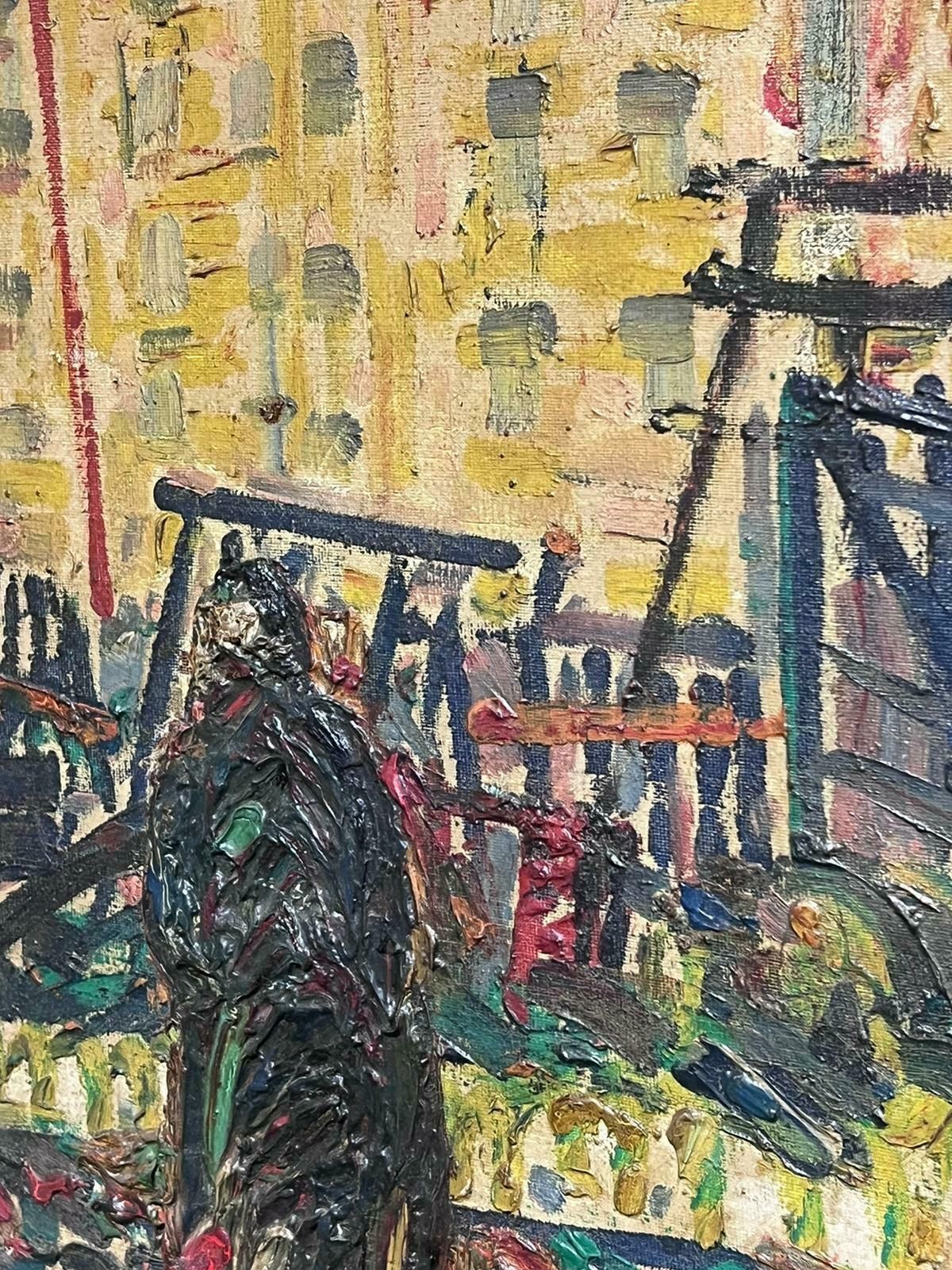 French Schoolst Tropez 1950's French Signed Oil Modernist Expressionist Large Painting photo 1300.0