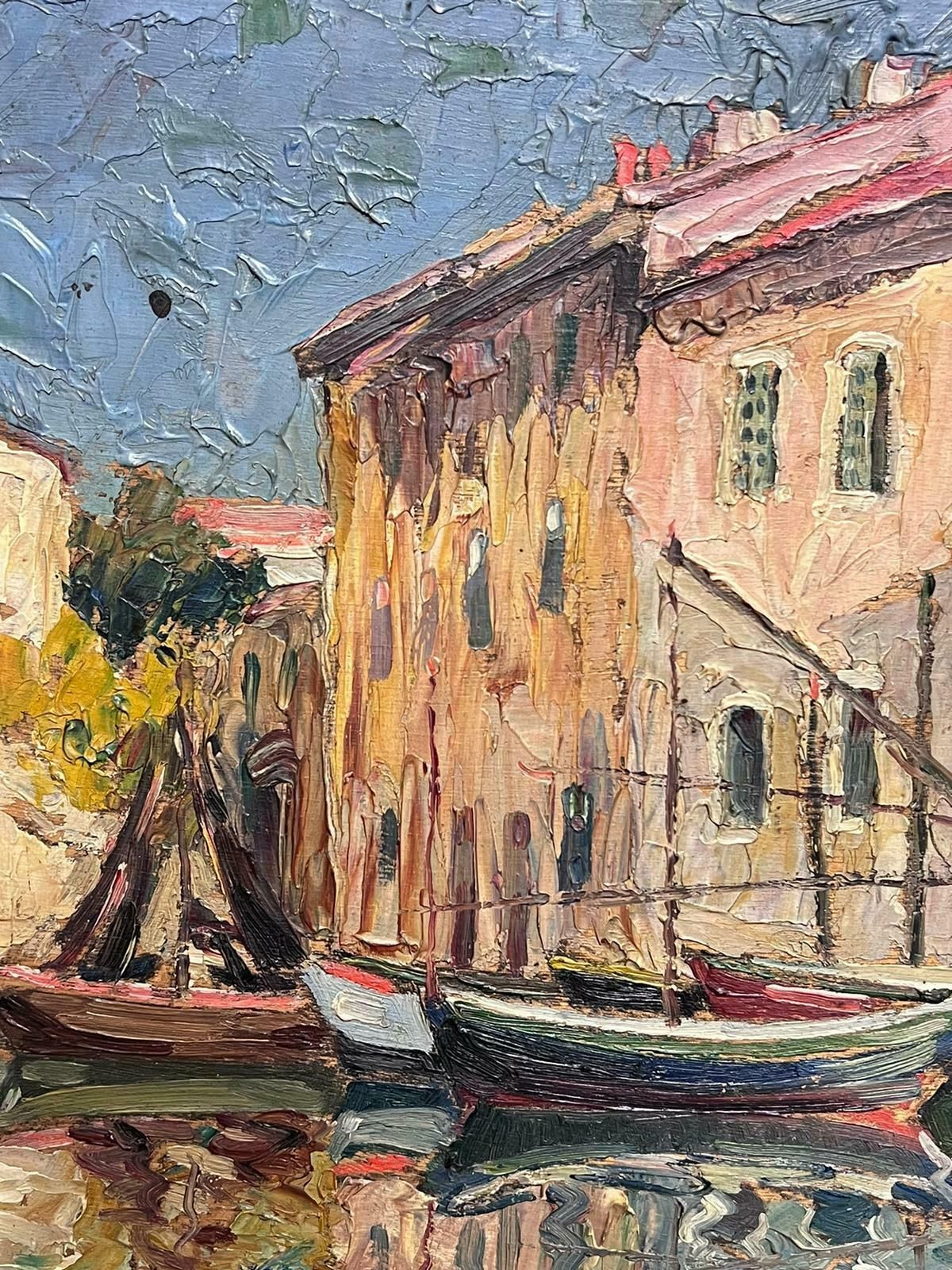 French Mid Century St Tropez Harbor Boats Moored Sleep Sunny French Old Town 1950's Impressionist1950's photo vinterior