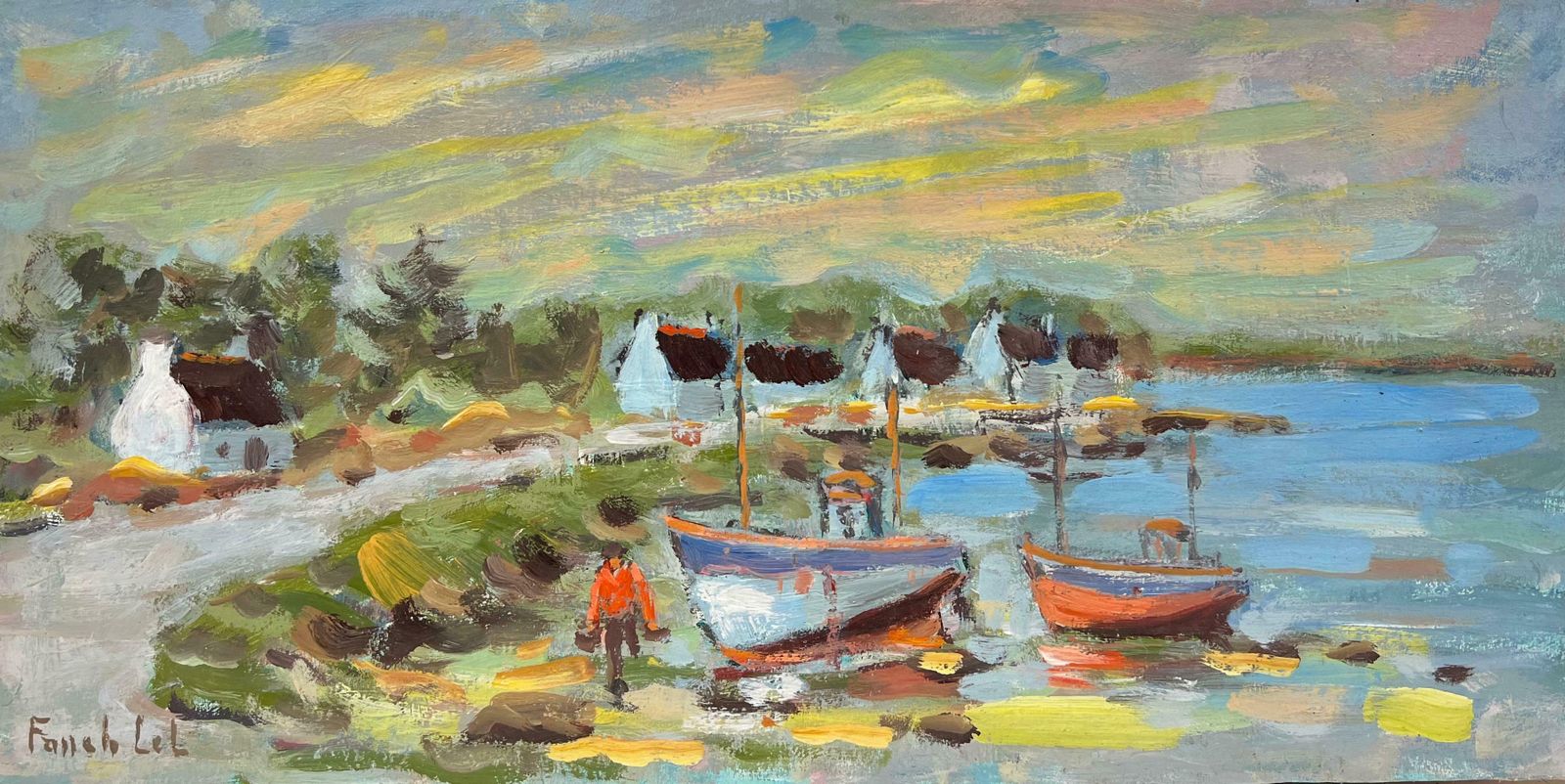 Fanch Leldappled Sunset Over Fisherman Returning From Fishing In Brittany Coastal Scene20th Century