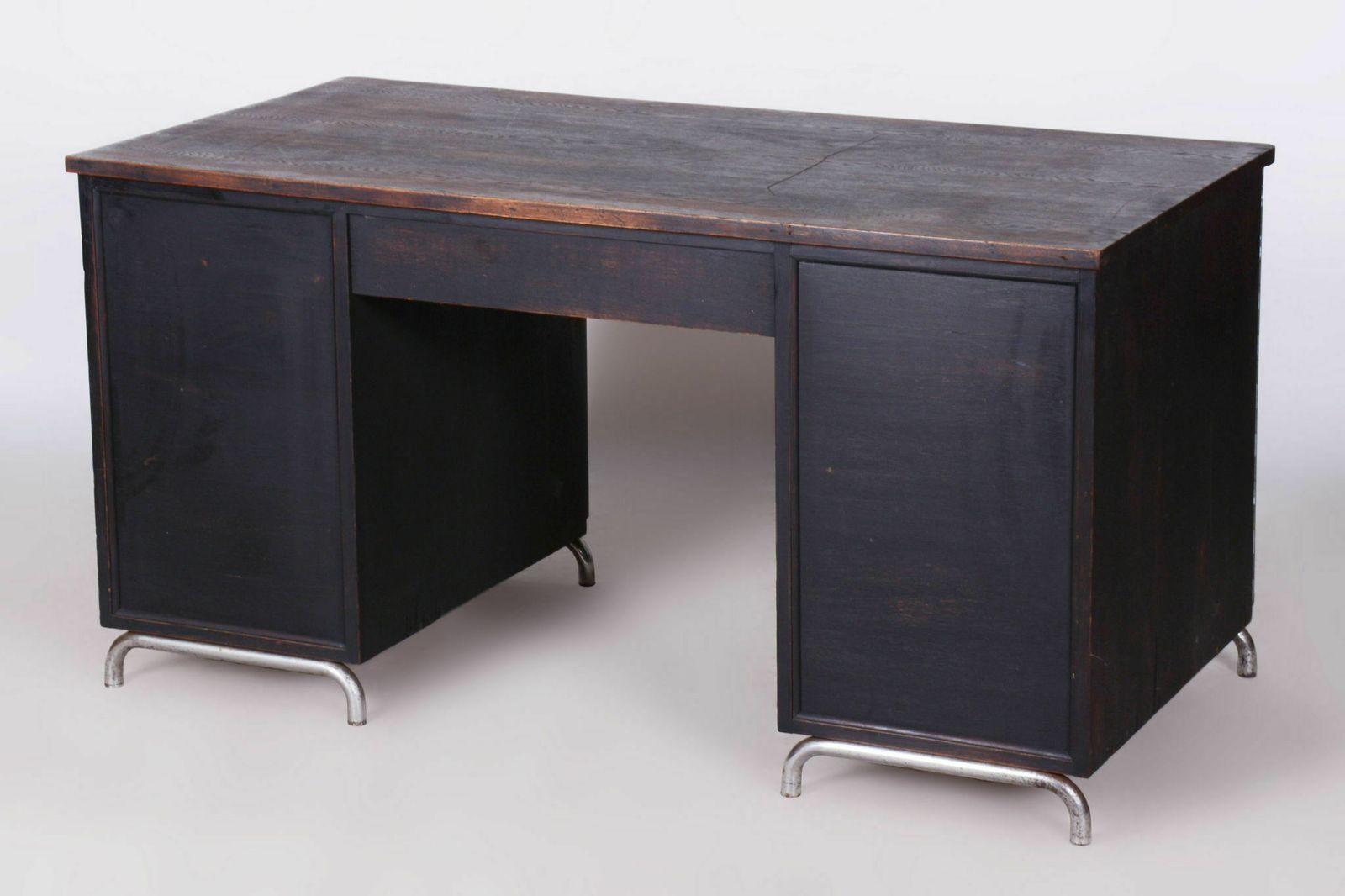 Restored Art Deco Writing Desk, By Robert Slezak, Oak, Chrome, Czech, 1930s photo vinterior