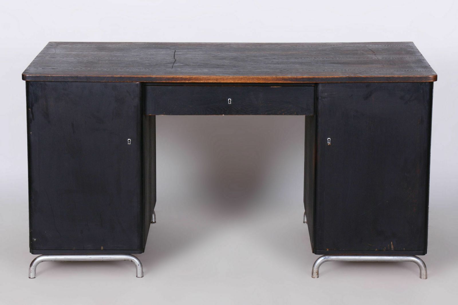 photo vinterior Restored Art Deco Writing Desk, By Robert Slezak, Oak, Chrome, Czech, 1930s