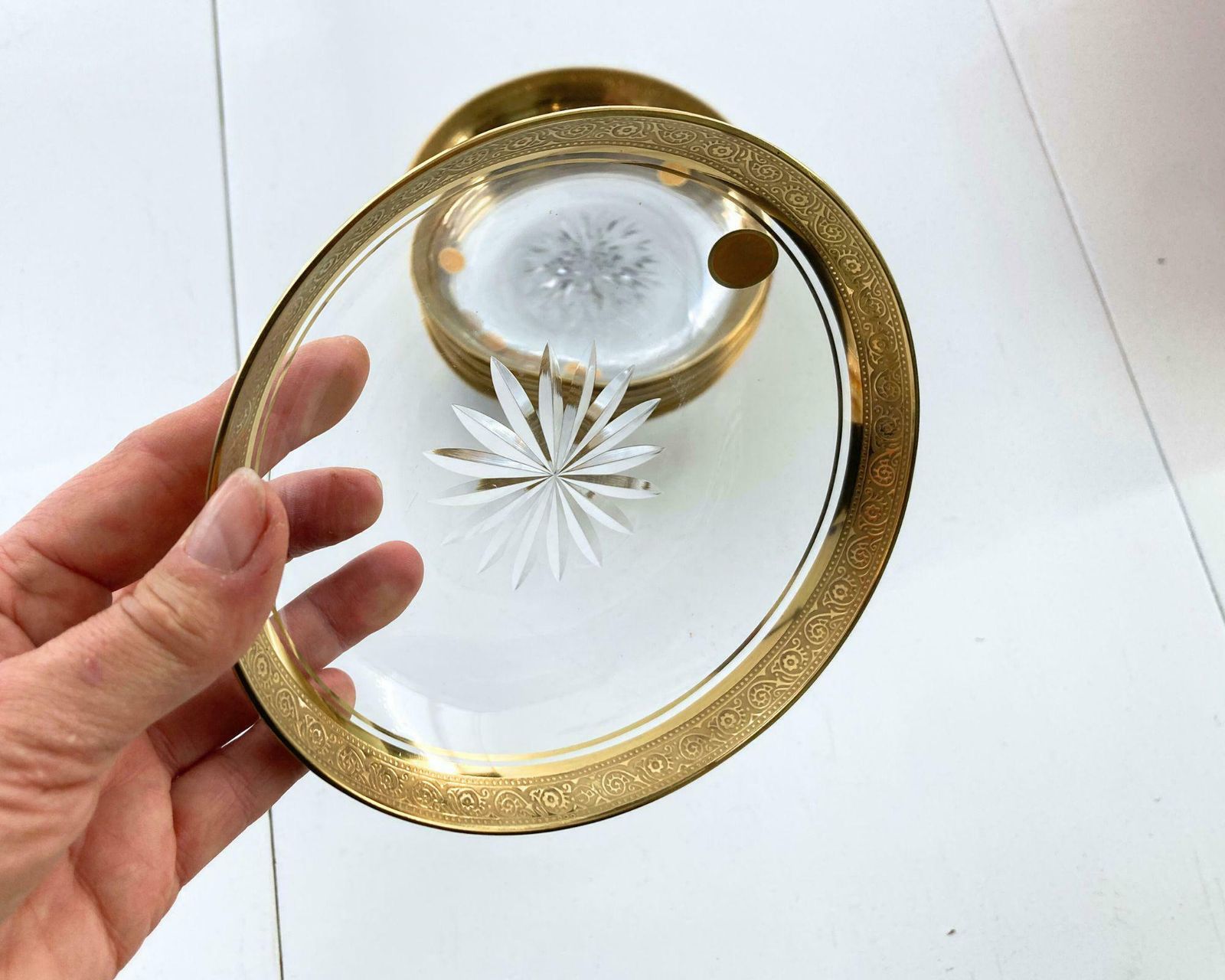 Kristallen Schalen (Set Van 2) | 24k Goud | Theresienthal Mintonborte photo vintage