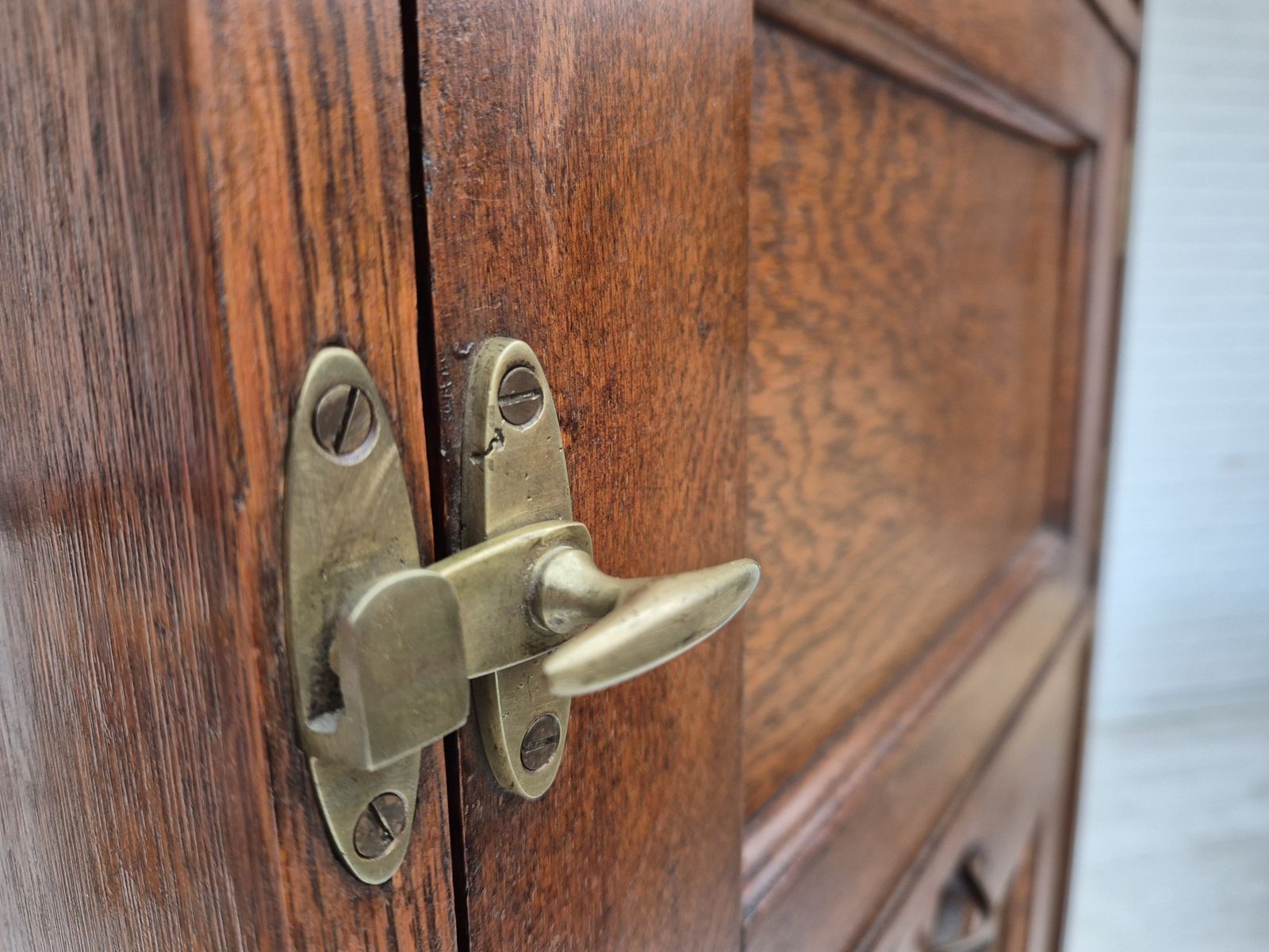 Furniture 1950s, Scandinavian Design, Wall Cabinet, Original Good Condition, Oak Wood. photo