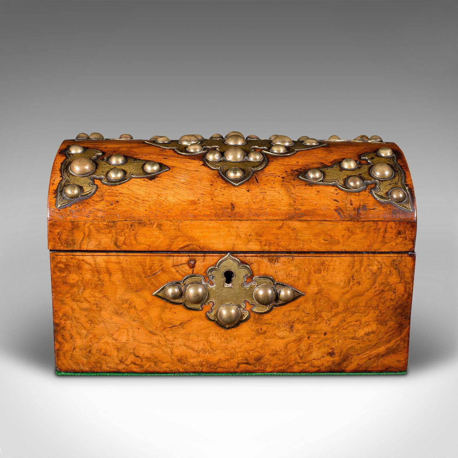 Antique Dome Top Tea Caddy, English, Burr Walnut, Box, Gothic Taste, Victorian photo for sale