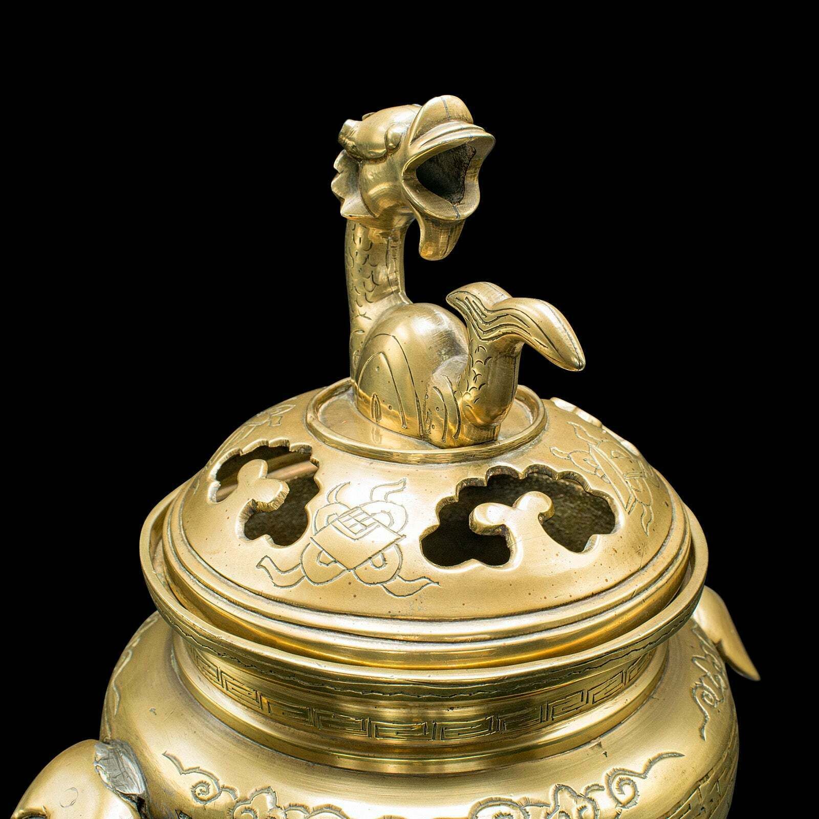 Antique Decorative Censer, Chinese, Brass, Incense Burner, Qing, Victorian, 1900 photo vinterior