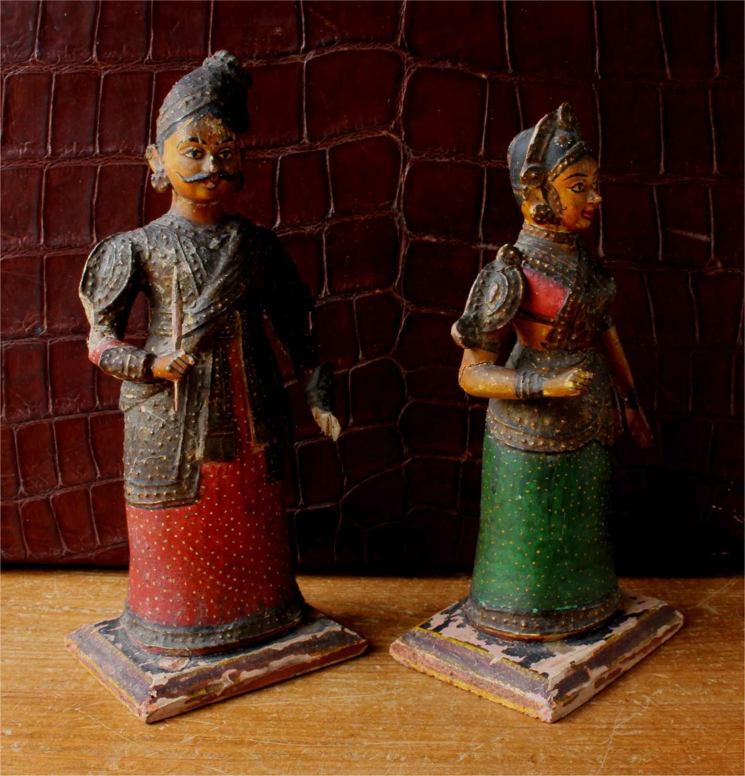Pair Indian King & Queen Figures. 19th Century India Folk Art Statues. photo 495.0