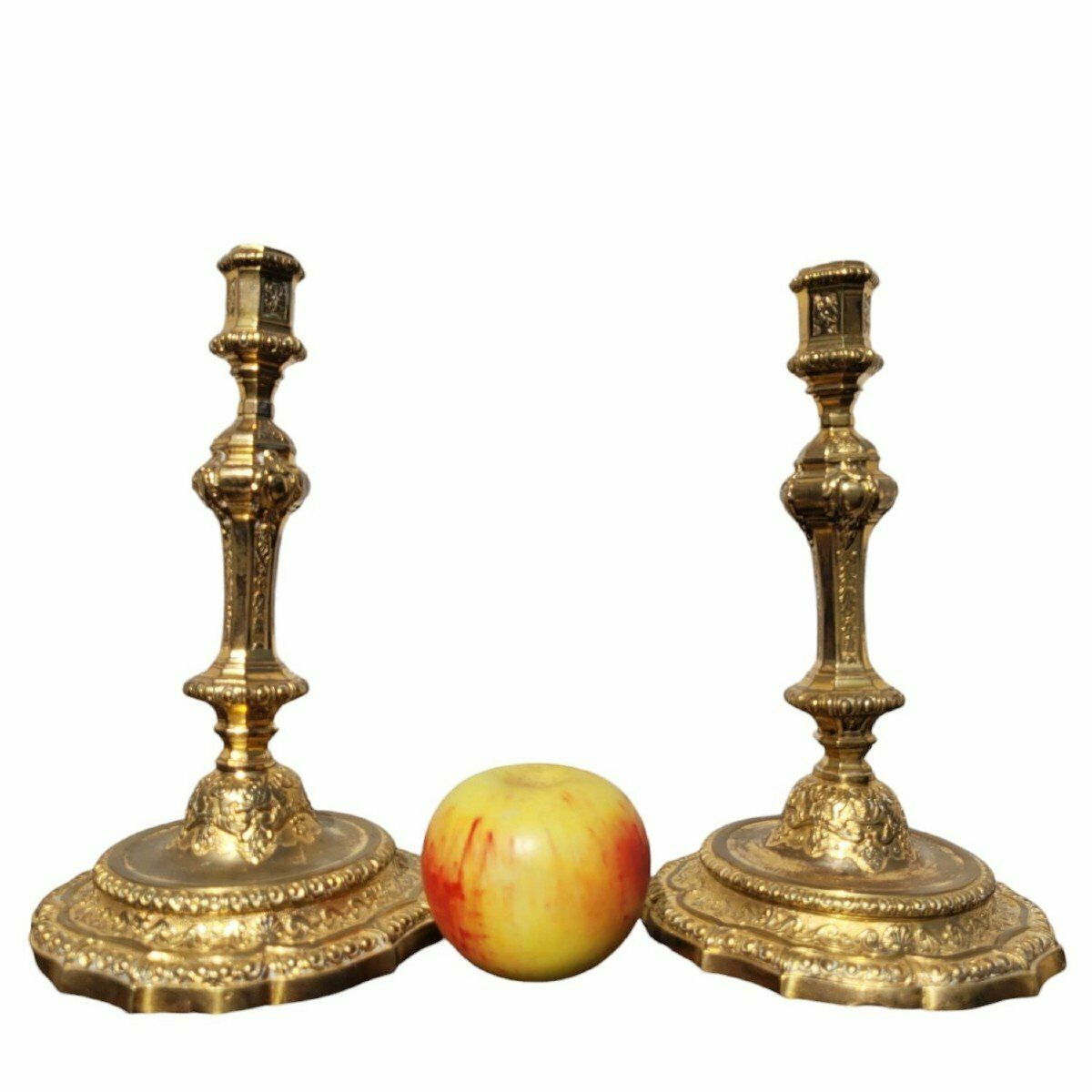 Pair Of Mercury Gilt Bronze Candlesticks, 19th Century