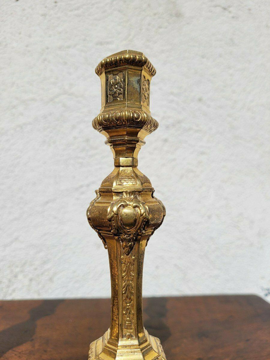 Pair Of Mercury Gilt Bronze Candlesticks, 19th Century photo for sale