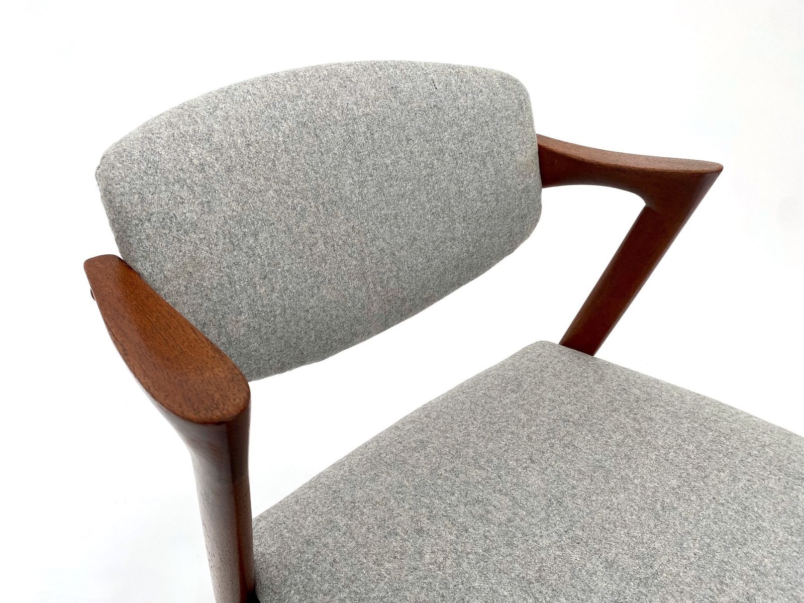 photo for sale Danish Kai Kristiansen Model 42 Teak And Grey Wool Dining Chair Mid Century 1960s