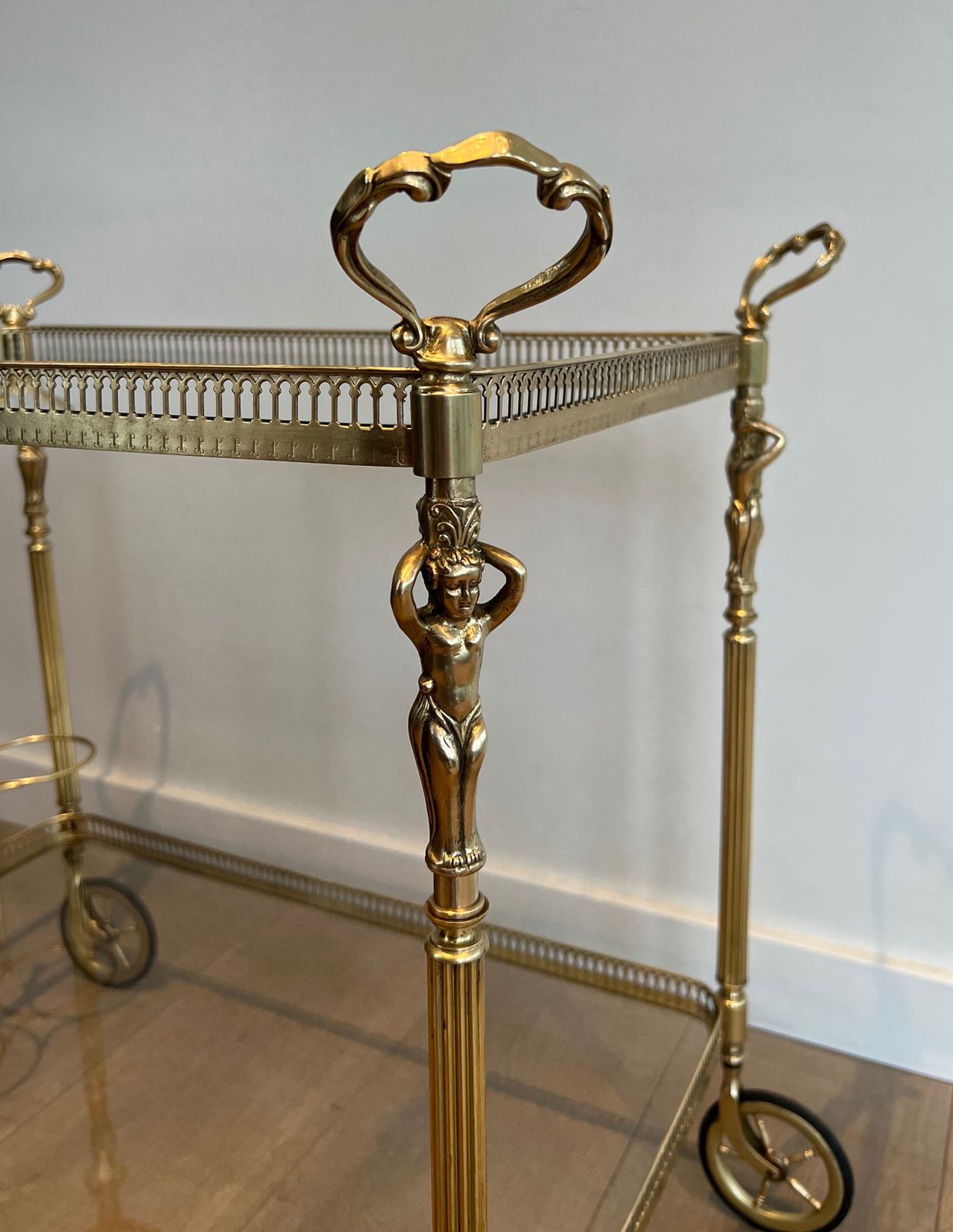 Neoclassical Style Brass Trolley With Cherub Decor In The Style Of Maison Jansen photo 2850.0