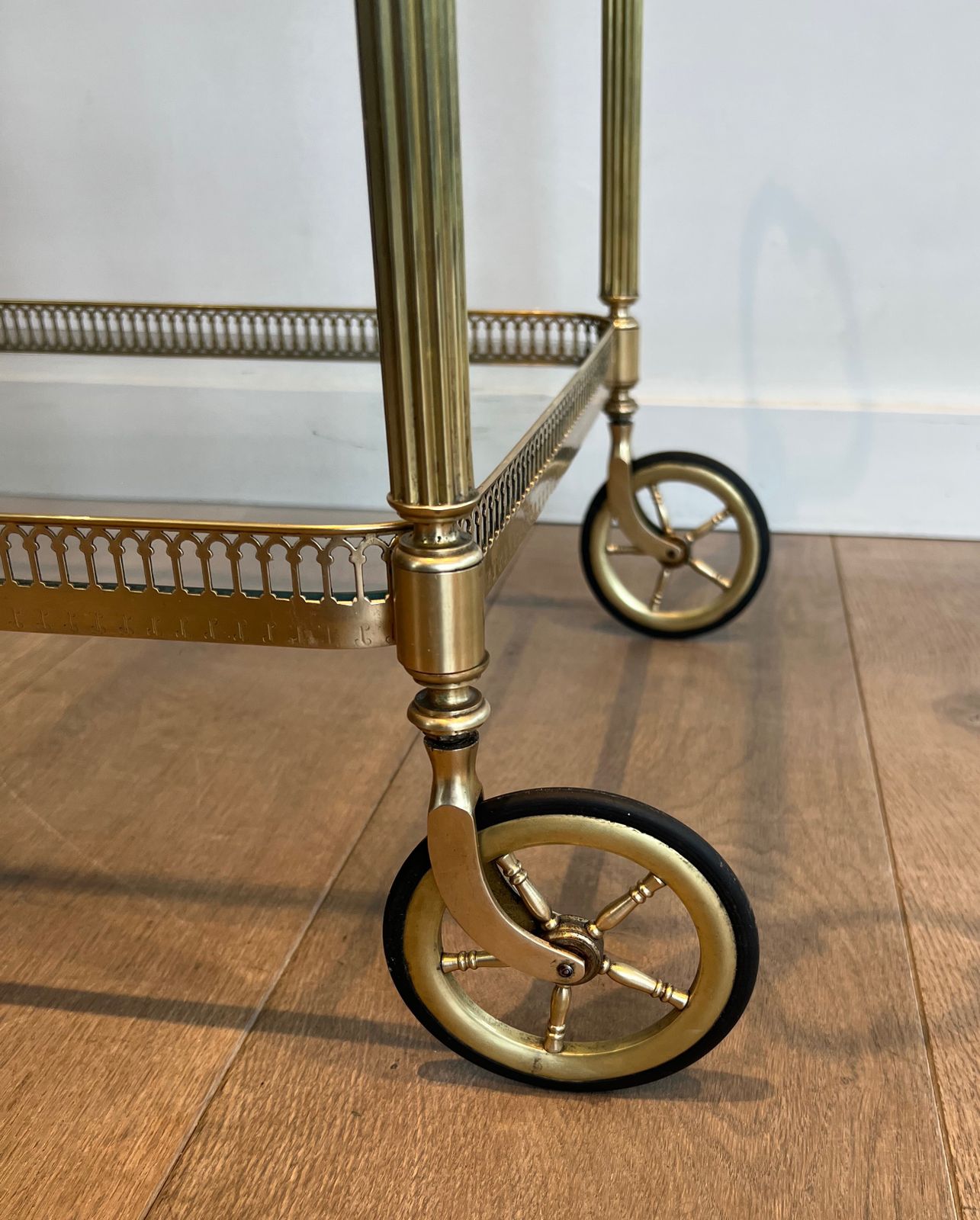 Furniture Neoclassical Style Brass Trolley With Cherub Decor In The Style Of Maison Jansen photo