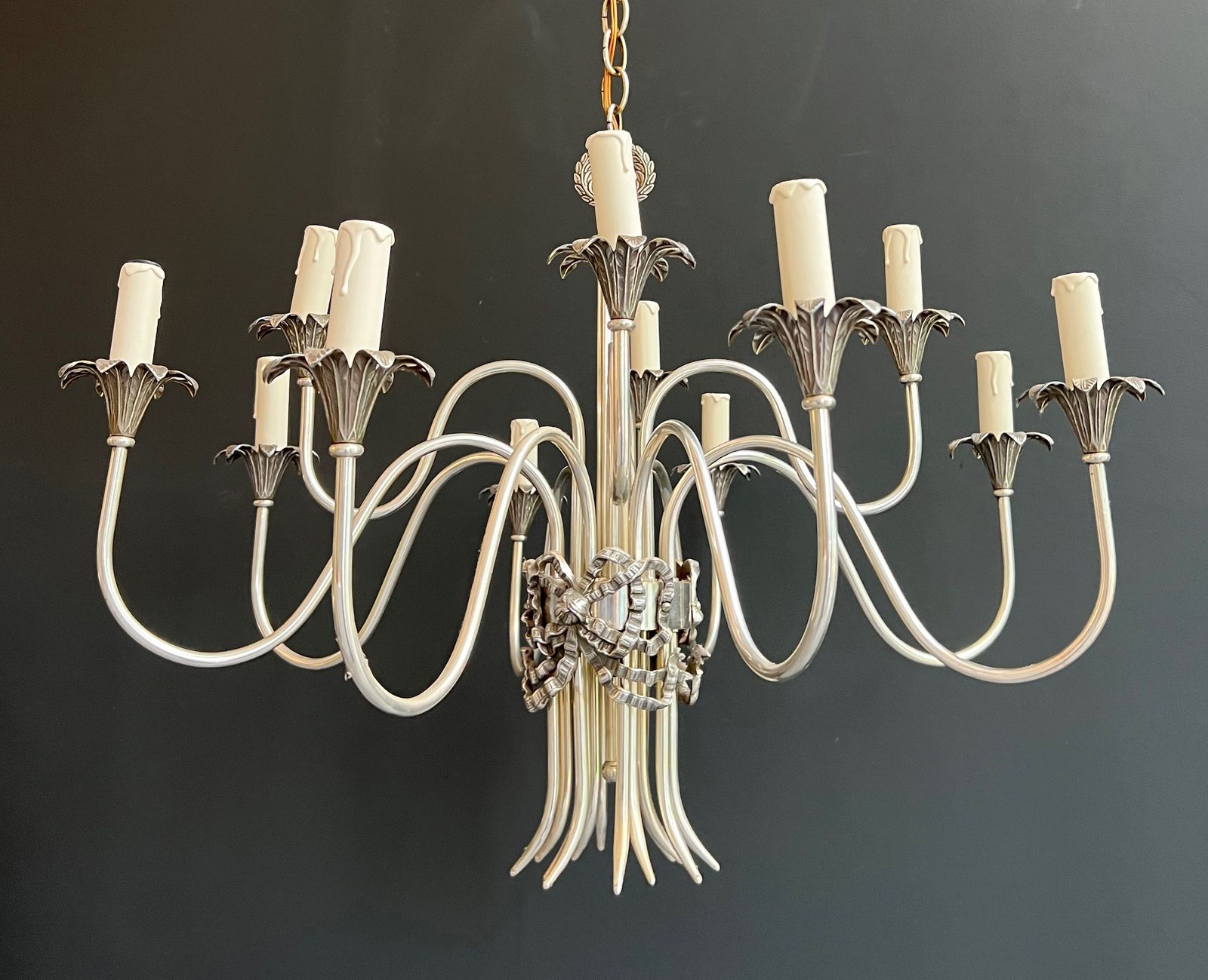 Neoclassical Style Chandelier In Silver Metal From Maison Charles photo buy