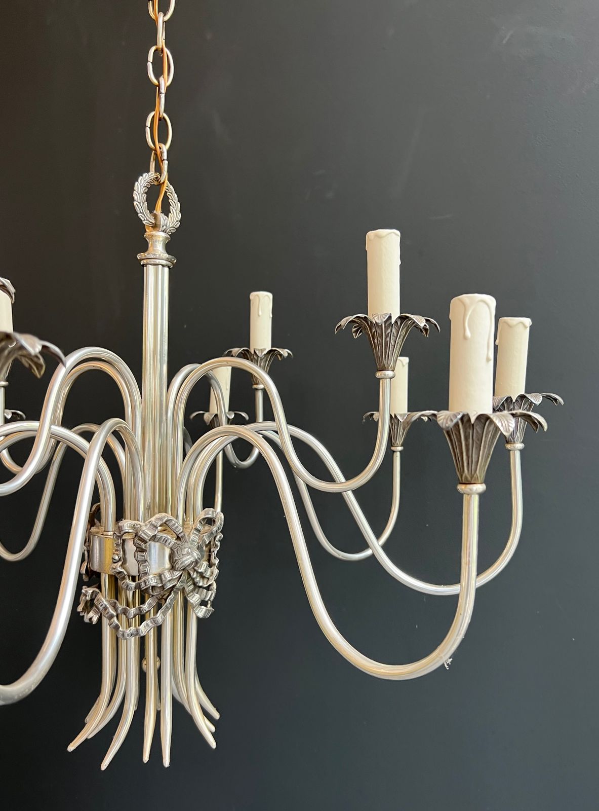 Neoclassical Style Chandelier In Silver Metal From Maison Charles photo vintage