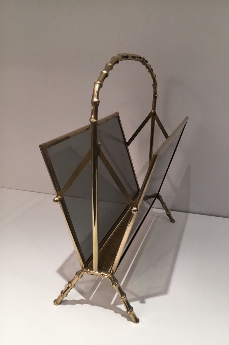 photo vinterior Faux Bamboo Style Magazine Rack In Brass From Maison Baguès