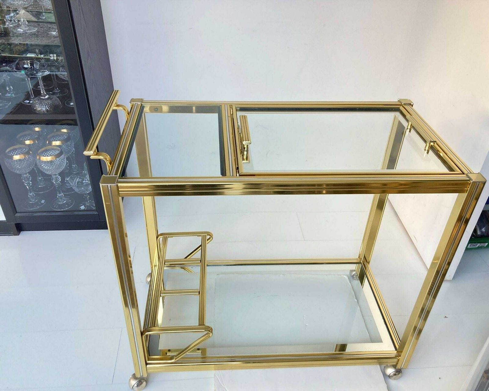 Pierre Vandel Bar Cart | 1pcs | Drinks Trolley | Gold Chrome And Mirror Glass photo buy