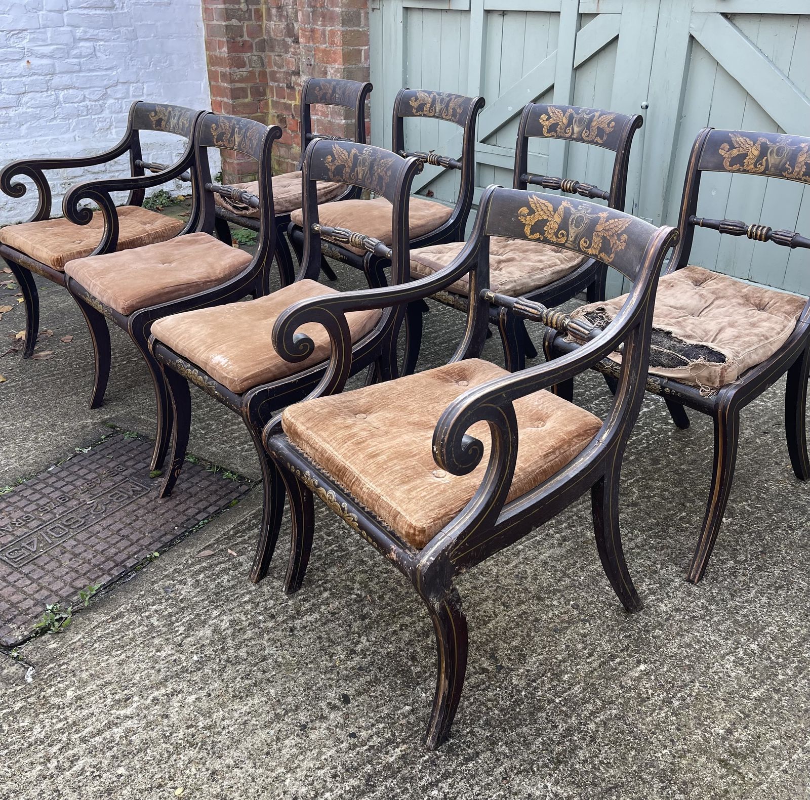 A Rare Set Of Eight Regency Painted Dining Chairs photo for sale