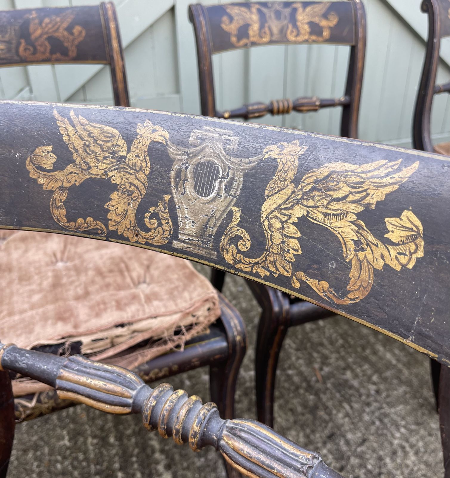 A Rare Set Of Eight Regency Painted Dining Chairs photo Furniture