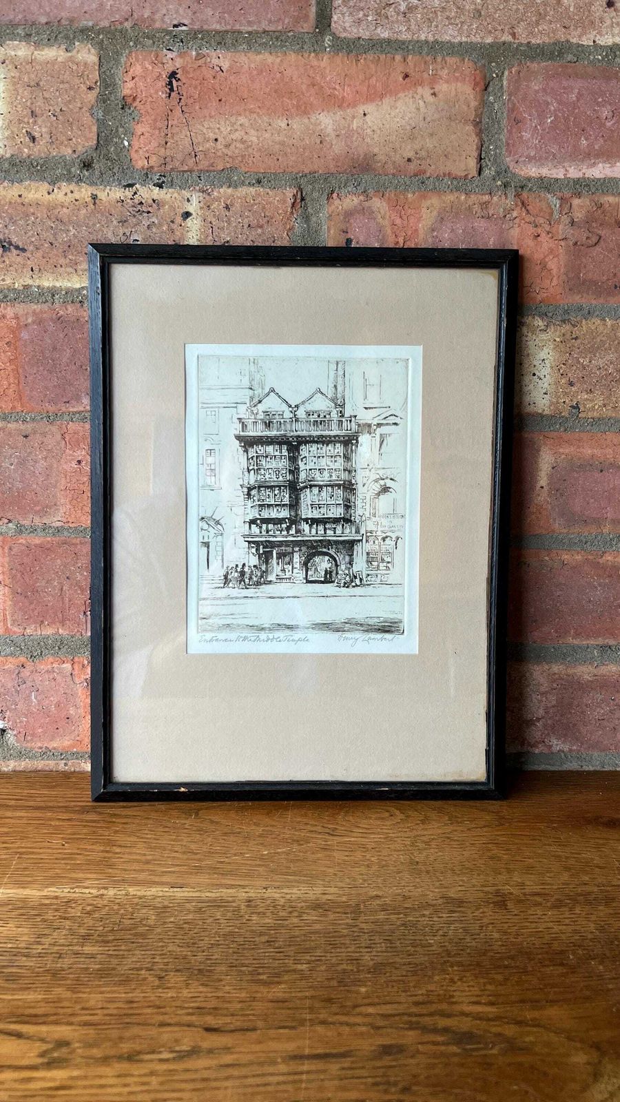 Early 1900’s Hand Pulled Etching Picture By Henry Lambert Featuring Entrance To Middle Temple, Fleet Street, London photo furniture