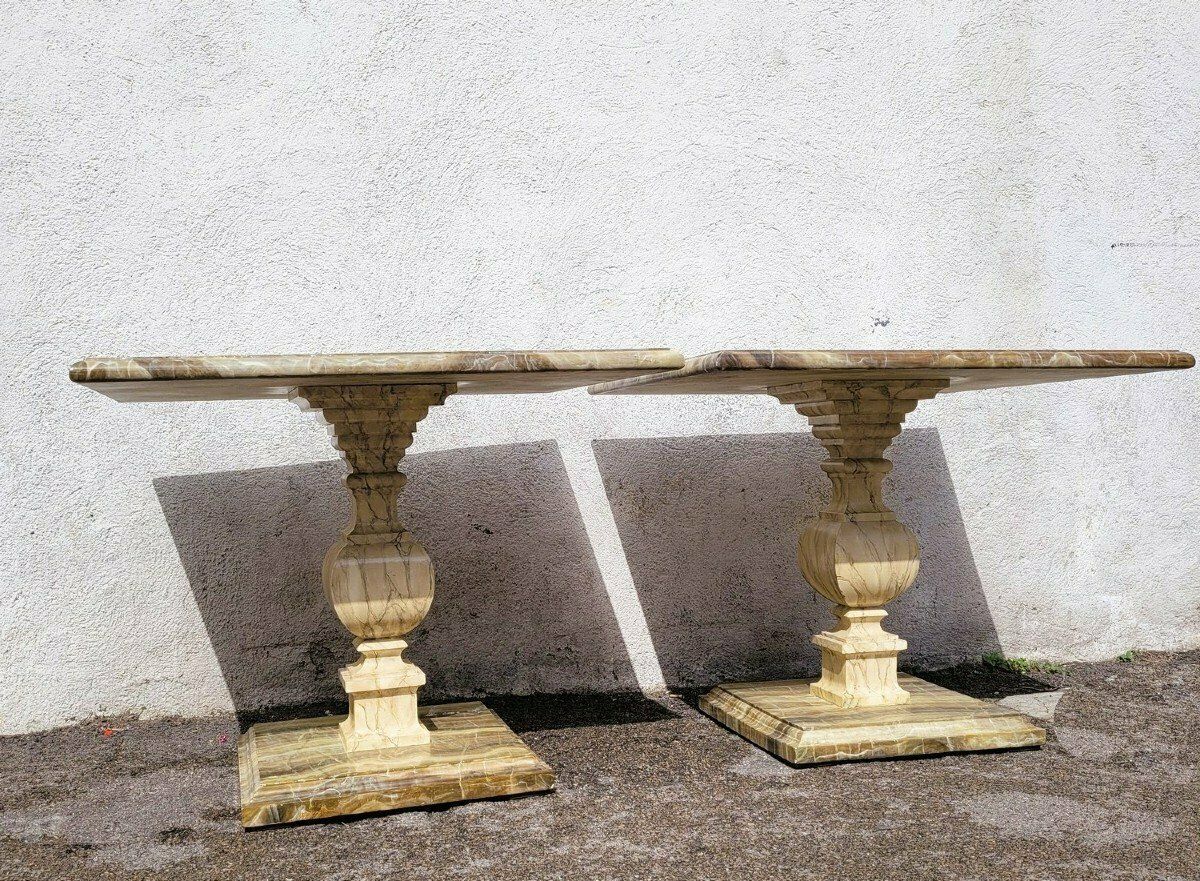 2 Painted Faux Marble Side Tables Gold Sofa Ends, 20th Century photo furniture