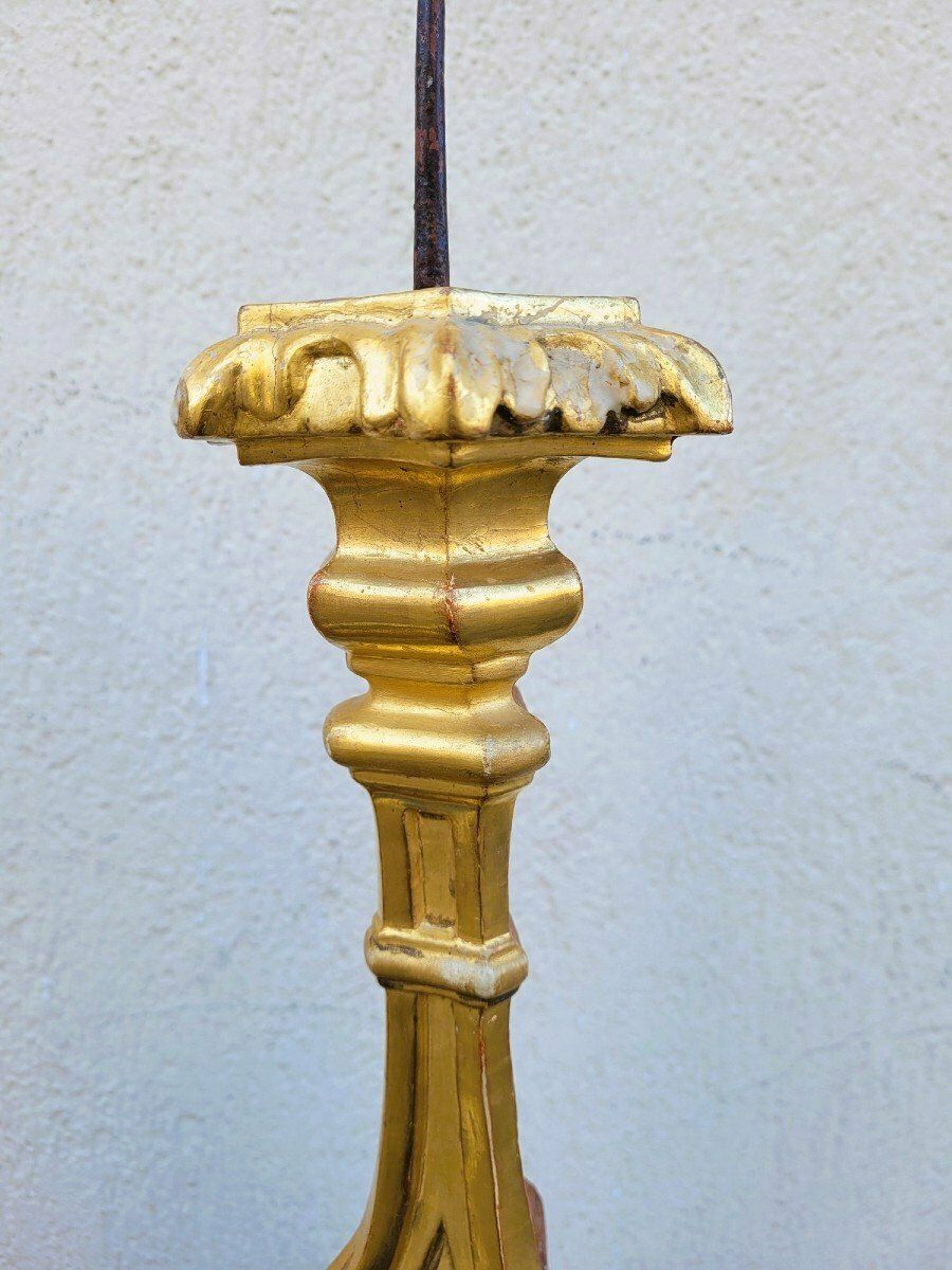 Set Of 3 Gilded Wood Candlesticks, 19th Century photo furniture