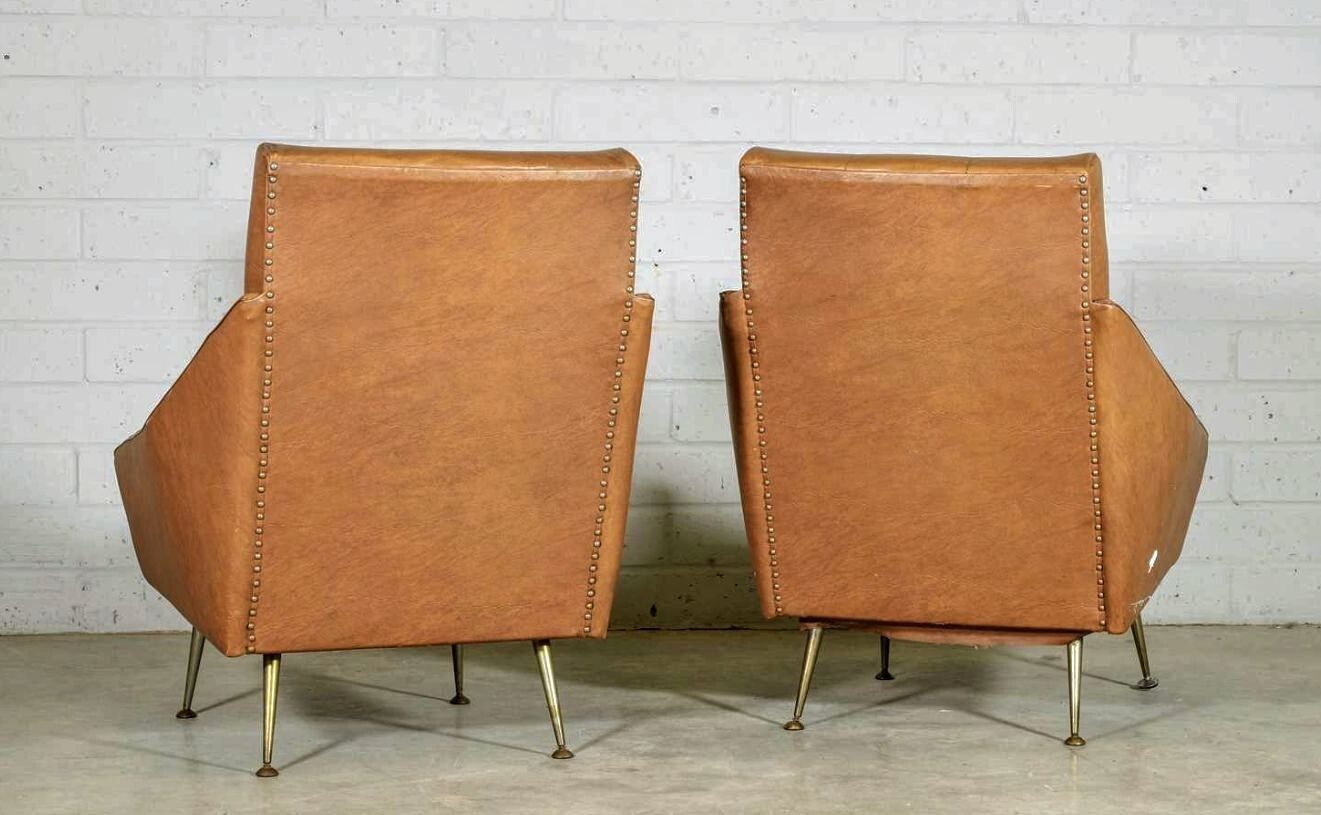 Chic Vintage 1960s Italian Armchairs Tapering Brass Supports  Delivery Available 0174. photo Furniture