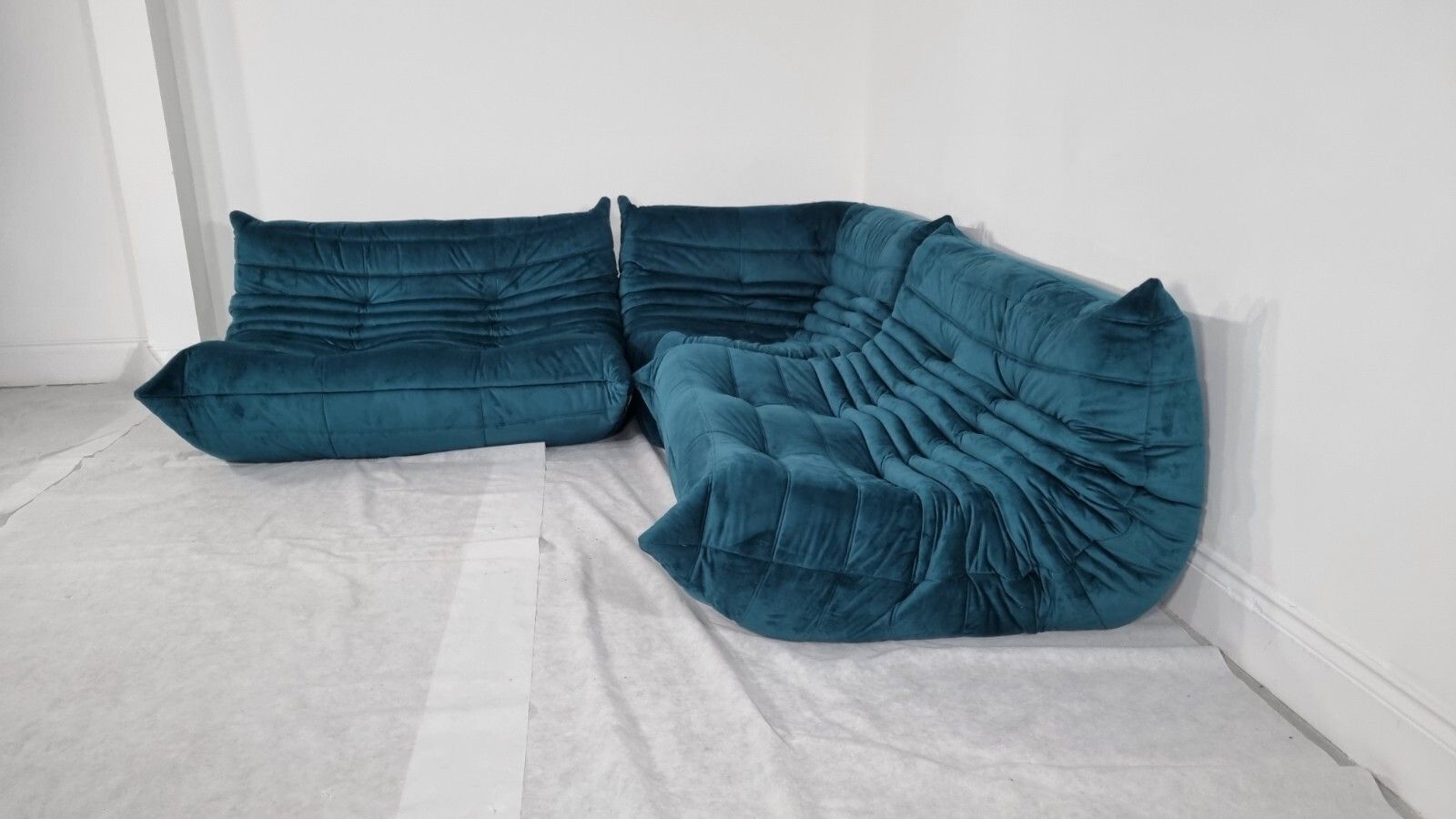 Stunning Ligne Roset Togo Suite 2x2 Seater And Corner In Green Teal Velvet photo Furniture