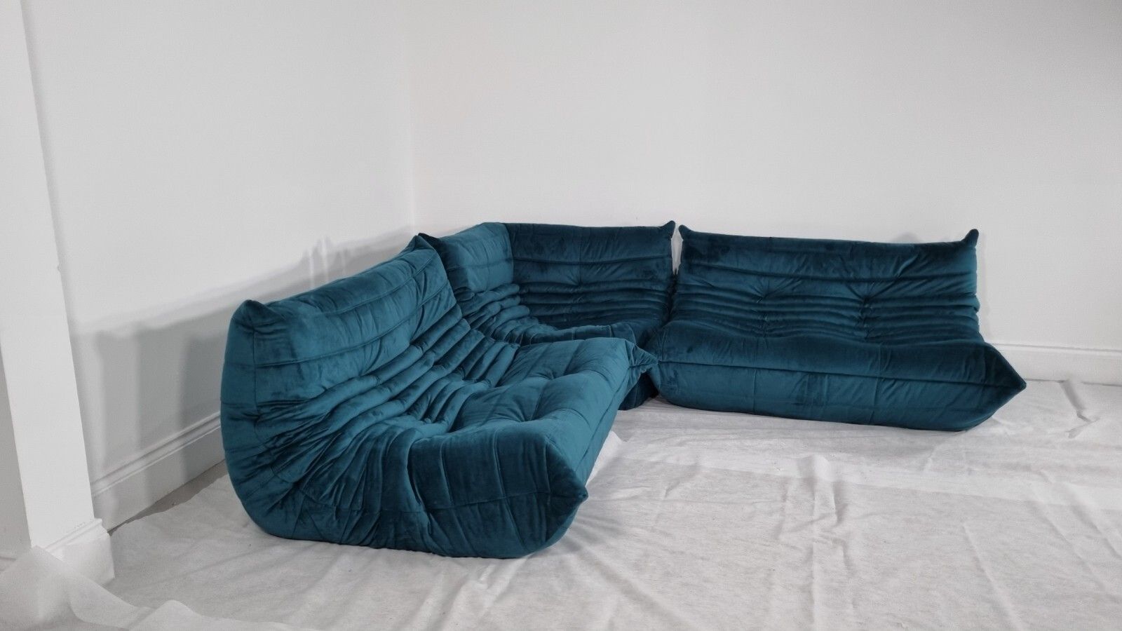 Stunning Ligne Roset Togo Suite 2x2 Seater And Corner In Green Teal Velvet photo buy