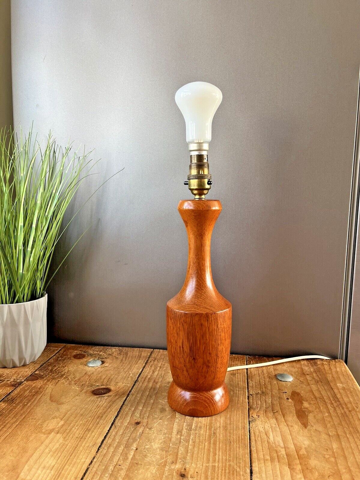 Mid Century 60's 70's Scandi Turned Teak Wooden Desk Bedside Light Table Lamp photo furniture