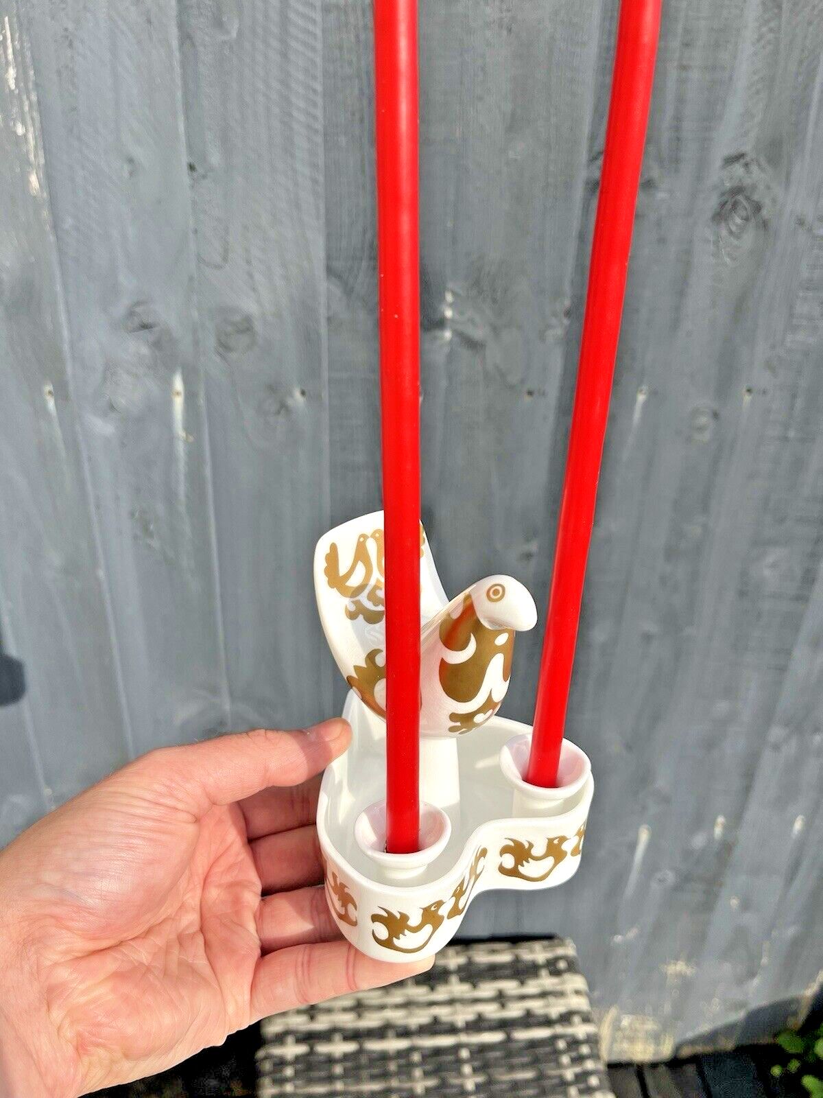 Highland Fine Bone China Stylised Bird Scandi Style Twin Taper Candle Holder Mcm photo for sale