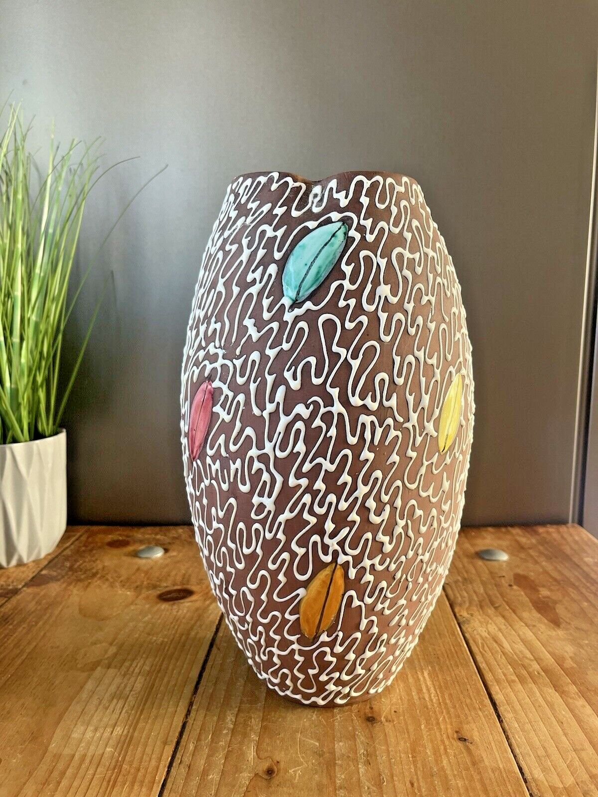 photo furniture 50's Italian Pottery Squiggle Vase Multicoloured Abstract Fratelli Fanciullacci