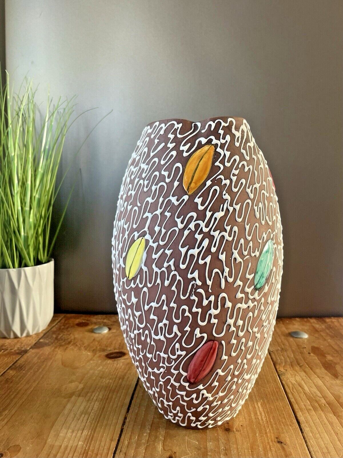 photo for sale 50's Italian Pottery Squiggle Vase Multicoloured Abstract Fratelli Fanciullacci