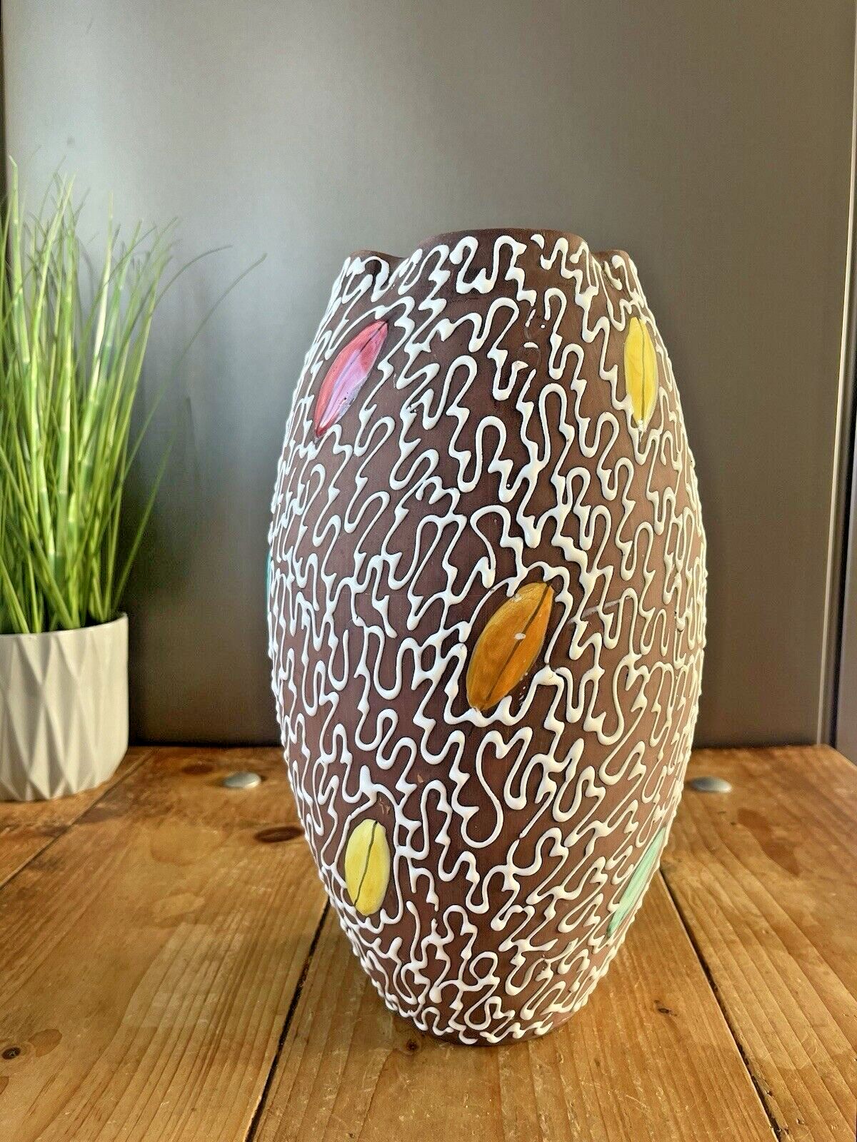 Home Decor 50's Italian Pottery Squiggle Vase Multicoloured Abstract Fratelli Fanciullacci photo