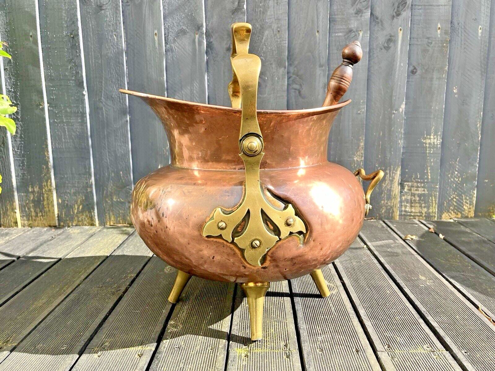 Antique Arts & Crafts Copper Brass Coal Bucket Benham Froud Christopher Dresser photo for sale