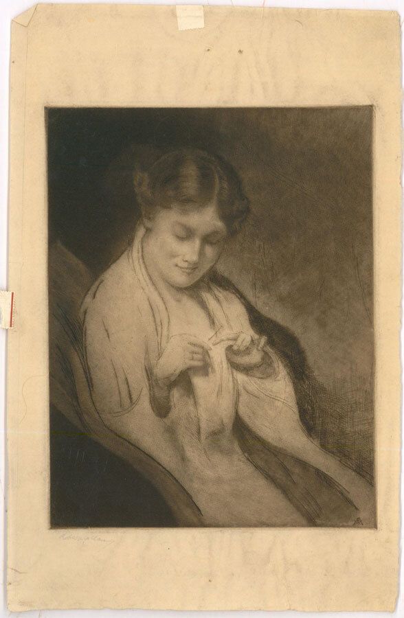 Robert Weir Allan Rws (1851 1942) Early 20th Century Etching, Lady Knitting photo furniture