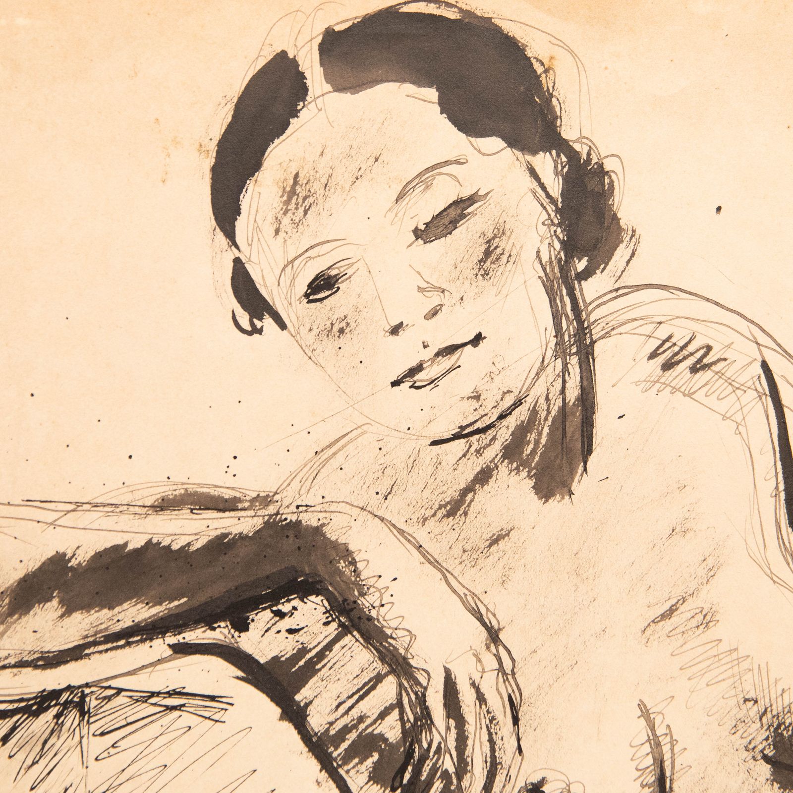 Georges Pacouil (1903 1996) Mid 20th Century India Ink, Reaching Nude photo for sale