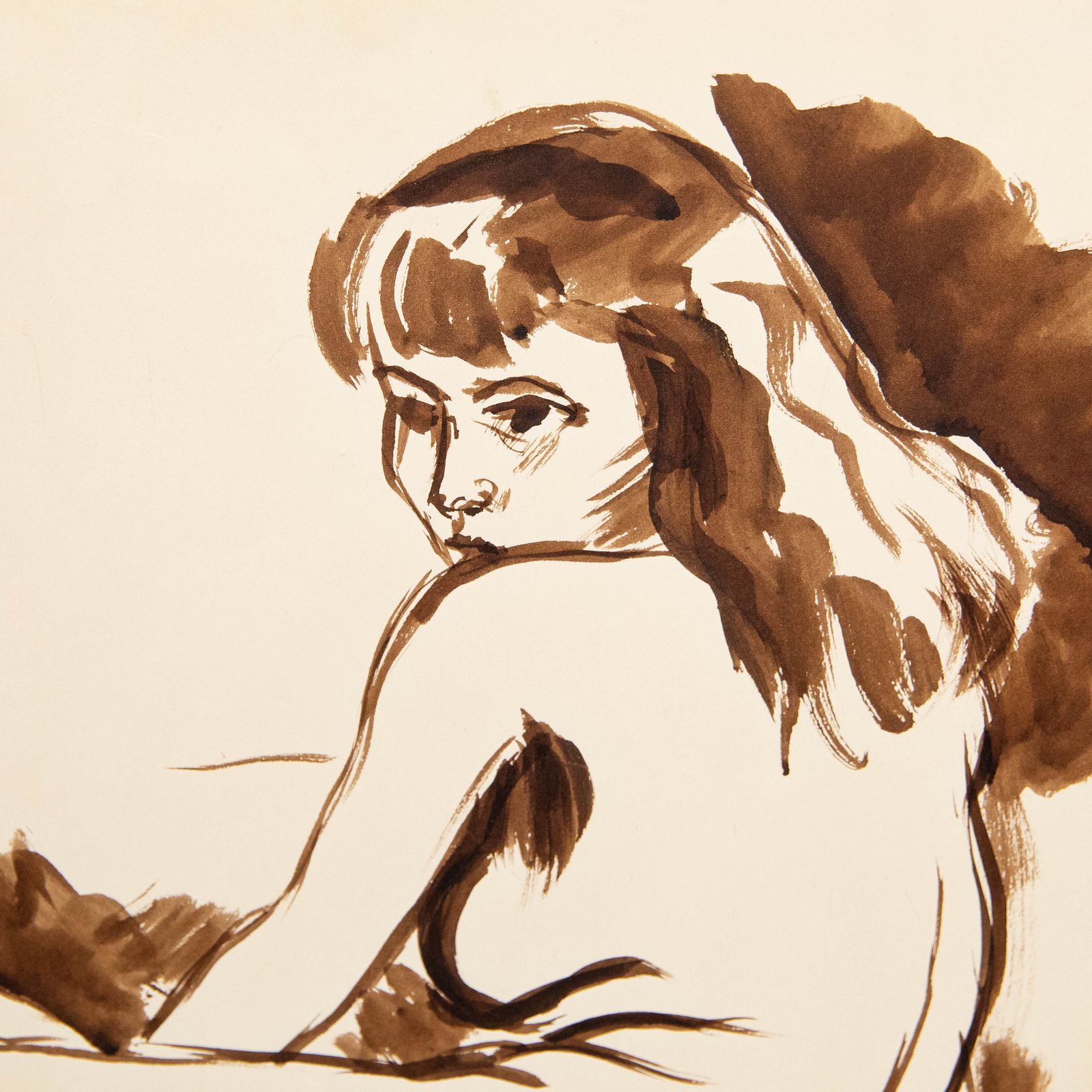 Georges Pacouil (1903 1996) Mid 20th Century India Ink, Over The Shoulder photo for sale
