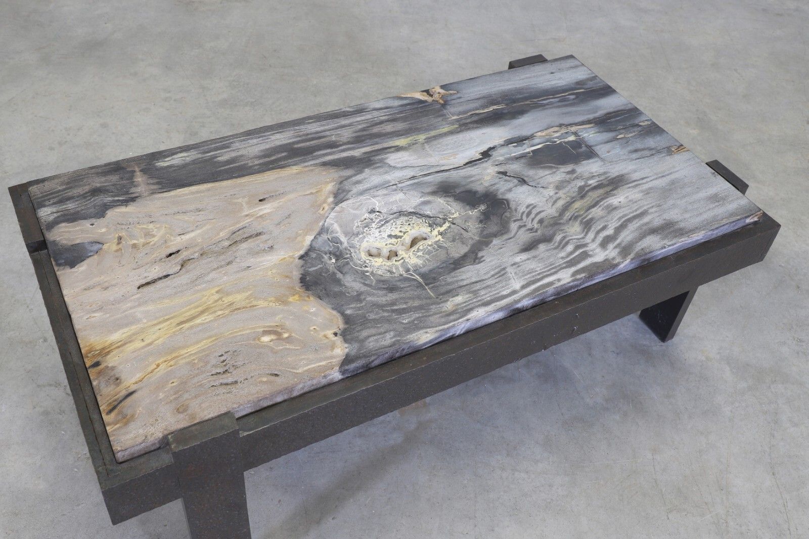 An Incredible Rare Brutalist Fossilised Wood Cast Iron Coffee Table