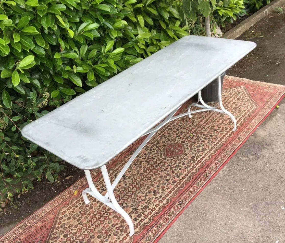 Entertain In Style With A French Style Zinc Top Metal Garden Table   Seats 6 8 Adults And Measures 180cm For Perfect Outdoor Gatherings! photo for sale