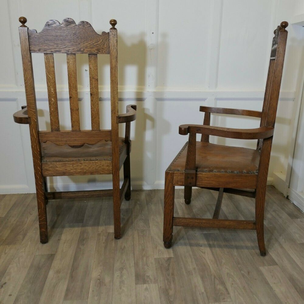 Pair Of Excellent Quality Arts And Crafts Carved Oak Carver Chairs photo vintage