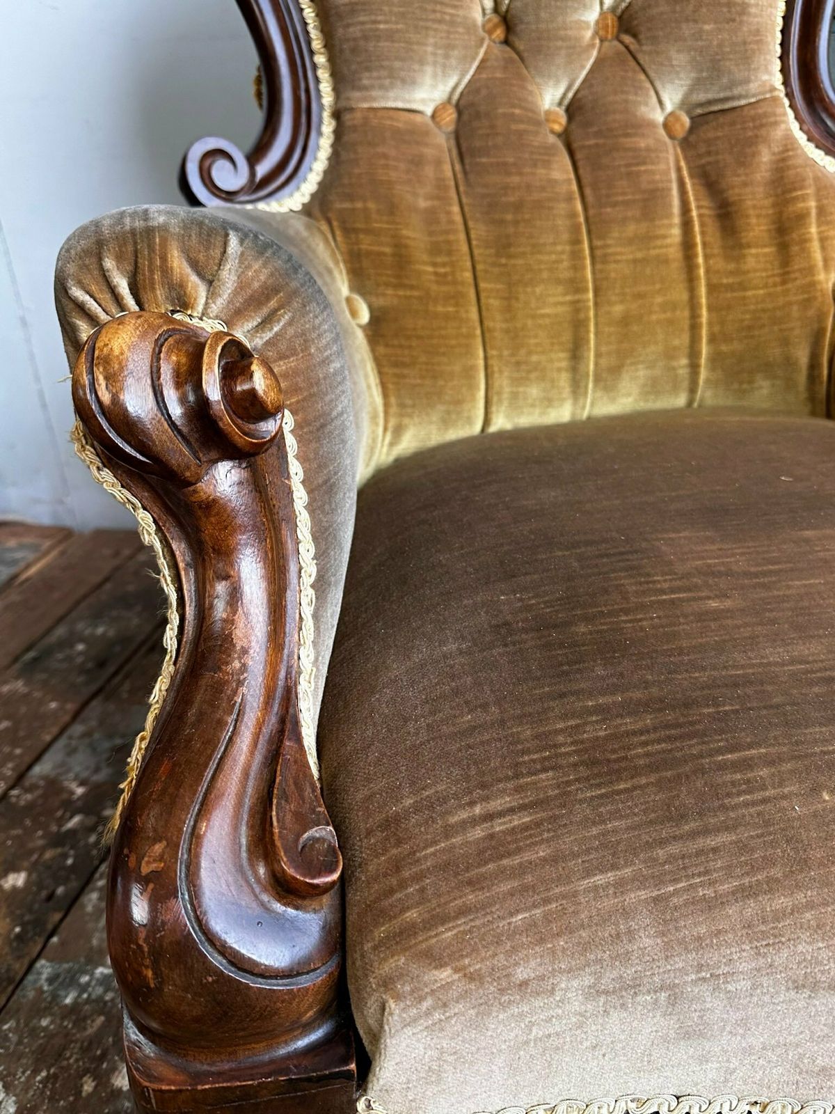Beautiful English Velvet Chair W/ Mahogany Frame C.1910 photo for sale